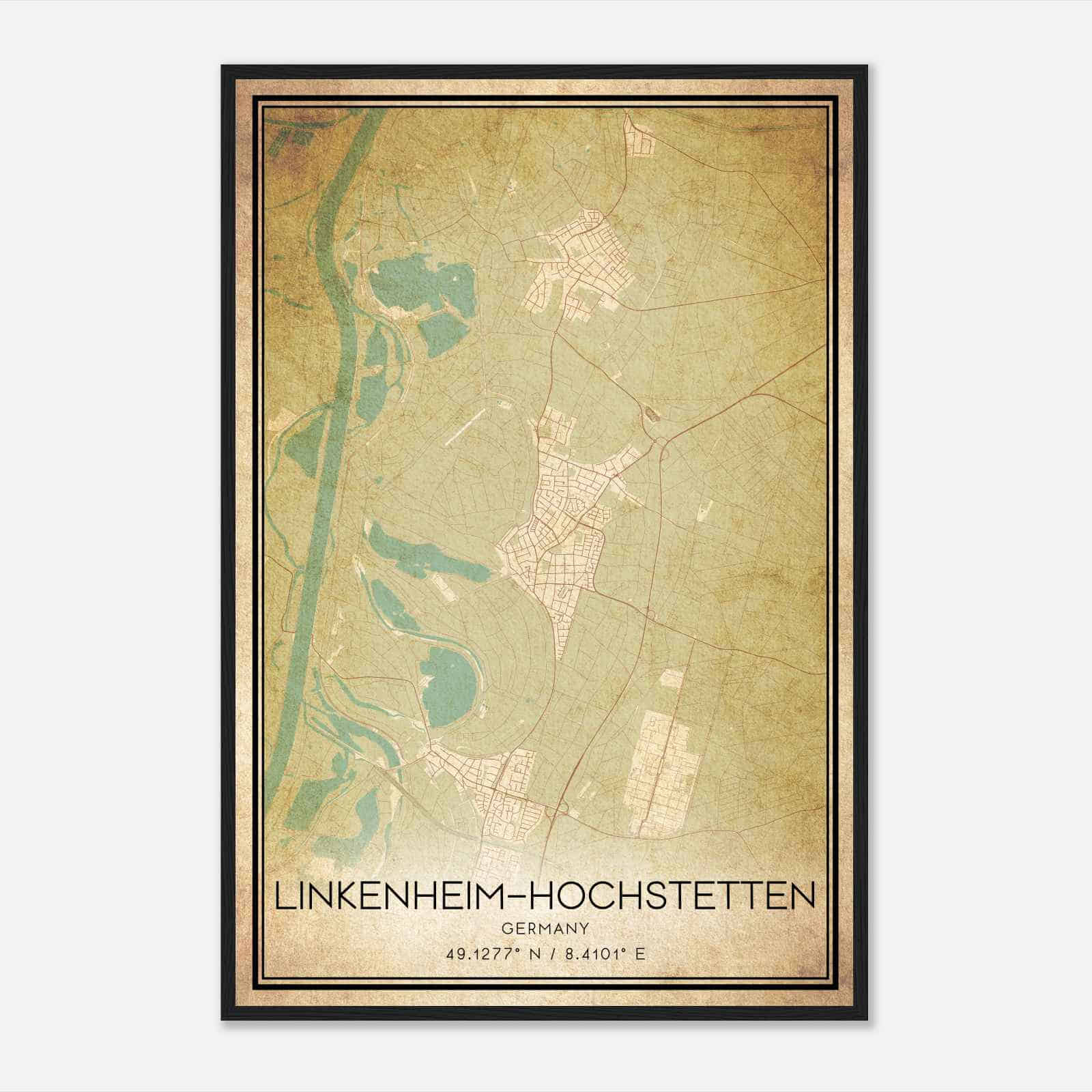Vintage Linkenheim-Hochstetten Germany Map Poster, Linkenheim-Hochstetten City Road Wall Art Print