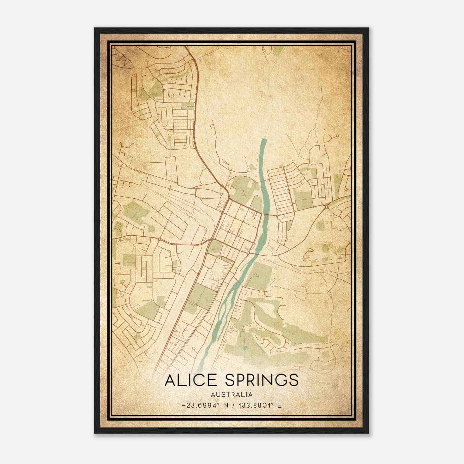 Vintage Alice Springs Australia Map Poster, Alice Springs City Road Wall Art Print