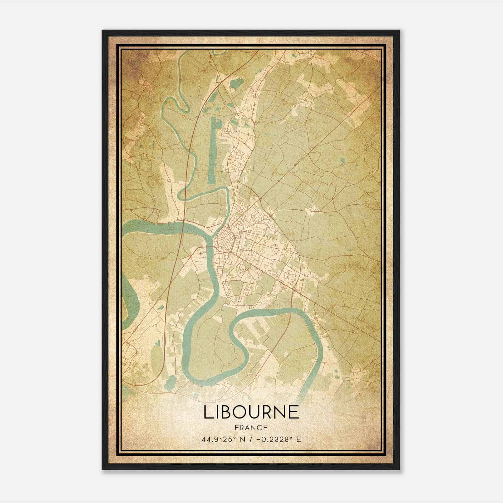 Vintage Libourne France Map Poster, Libourne City Road Wall Art Print
