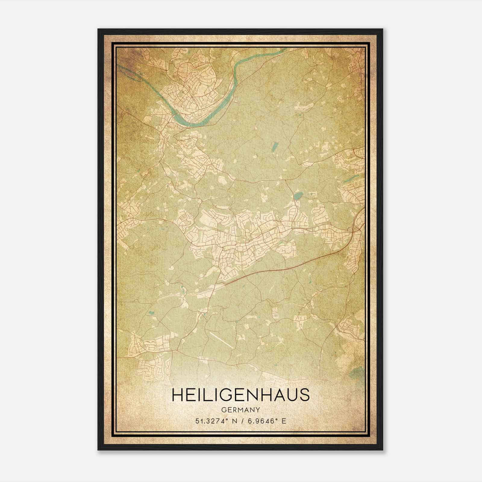 Vintage Heiligenhaus Germany Map Poster, Heiligenhaus City Road Wall Art Print