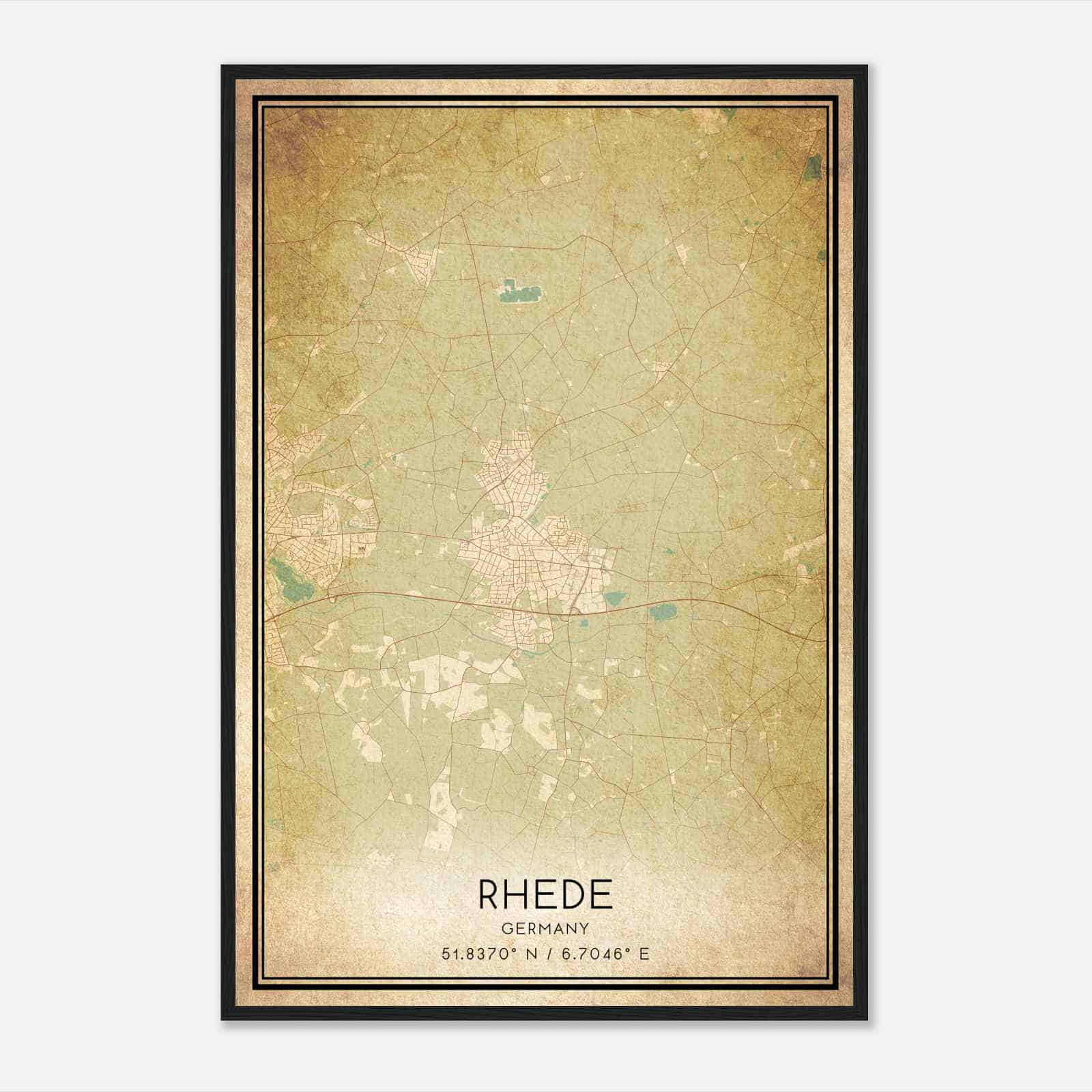 Vintage Rhede Germany Map Poster, Rhede City Road Wall Art Print