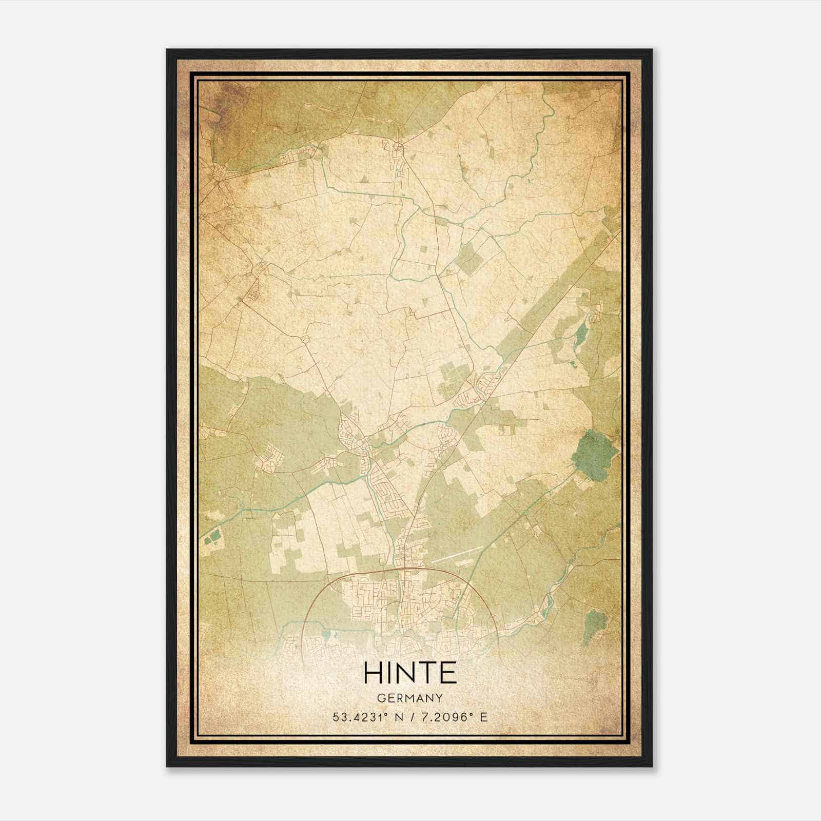 Vintage Hinte Germany Map Poster, Hinte City Road Wall Art Print
