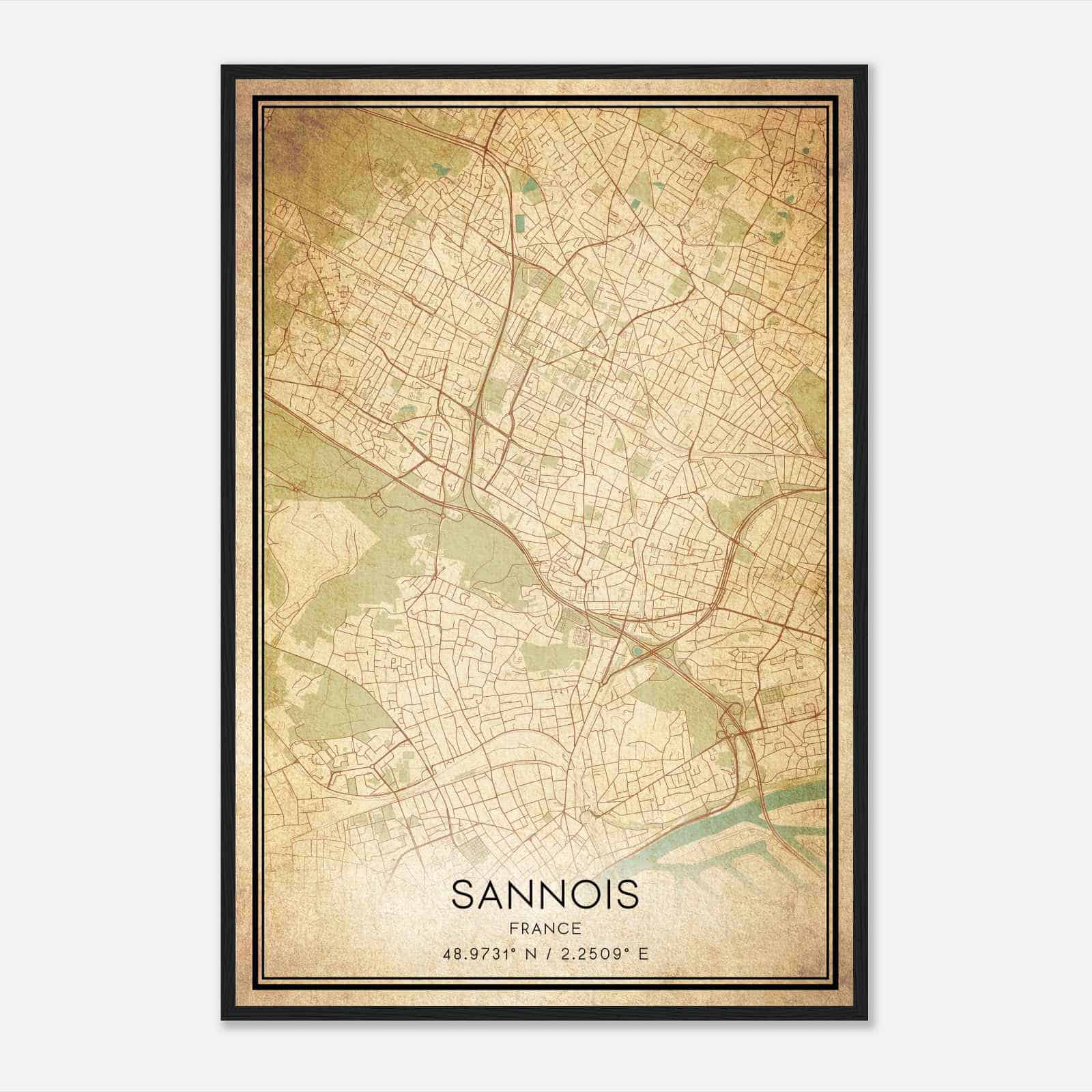 Vintage Sannois France Map Poster, Sannois City Road Wall Art Print