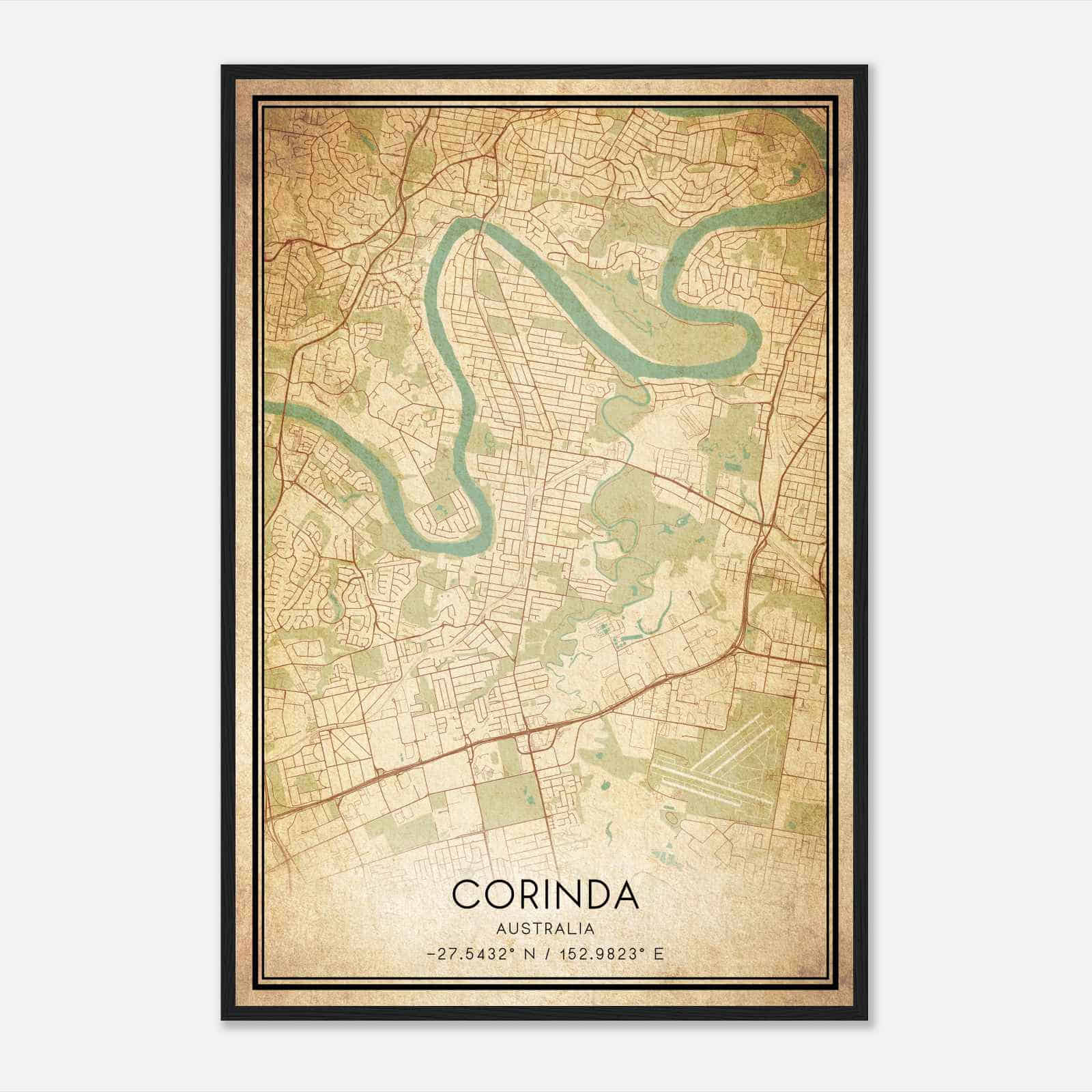Vintage Corinda Australia Map Poster, Corinda City Road Wall Art Print Vintage Corinda Australia Map Poster, Corinda City Road Wall Art Print