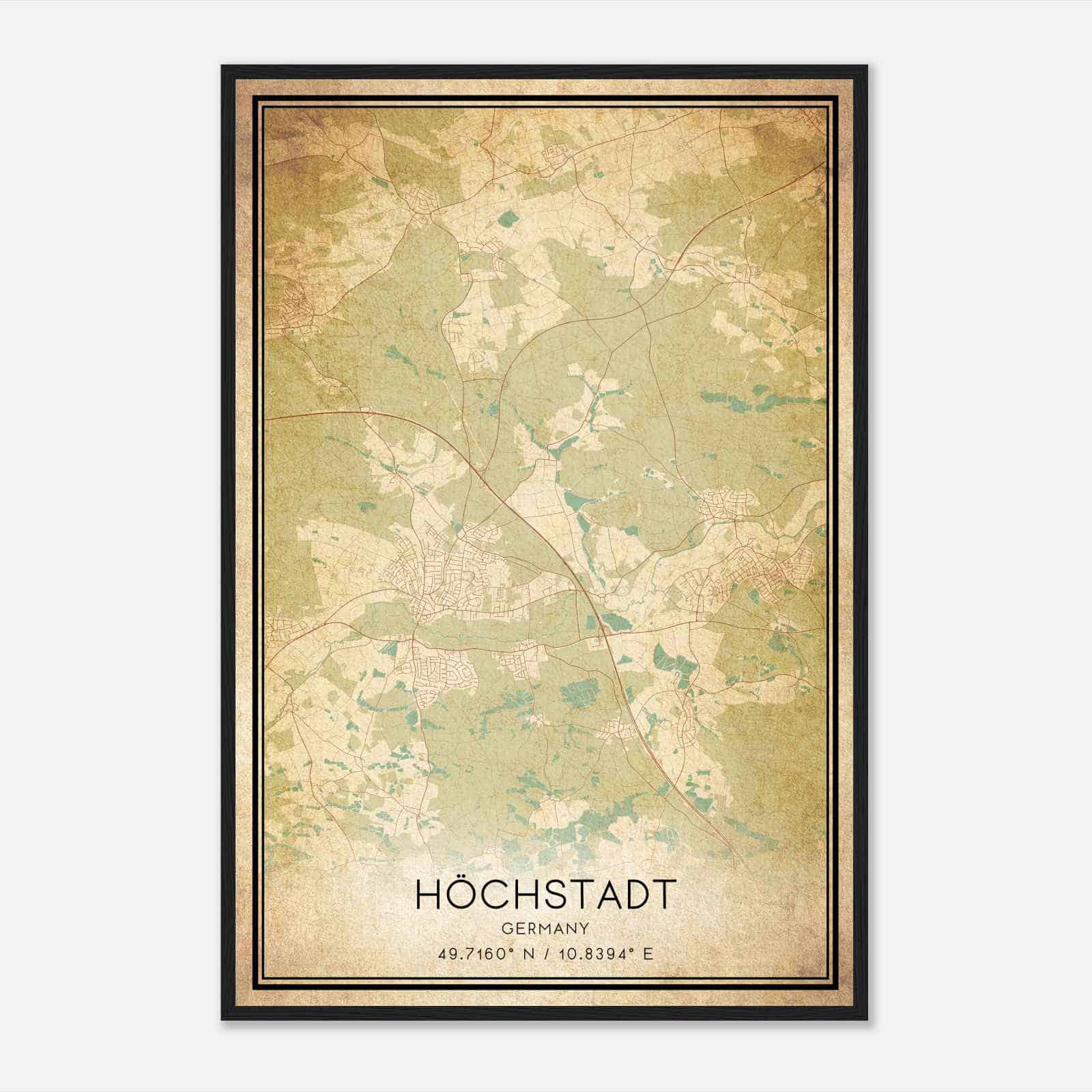 Vintage Hochstadt an der Aisch Germany Map Poster, Hochstadt an der Aisch City Road Wall Art Print