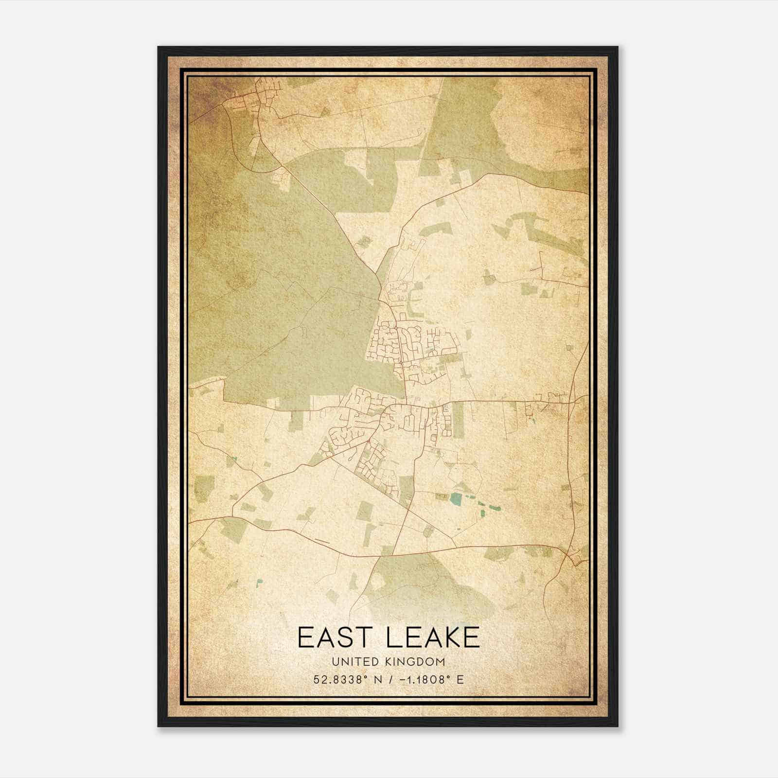Vintage East Leake United Kingdom Map Poster, East Leake City Road Wall Art Print