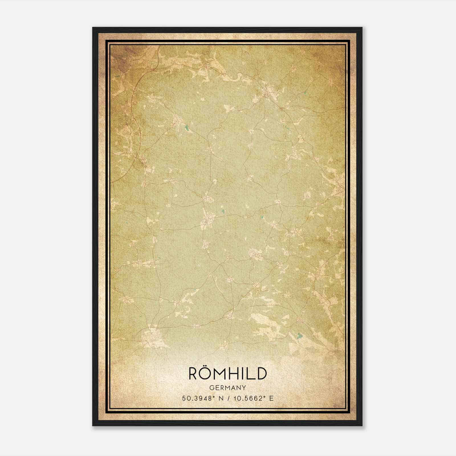 Vintage Romhild Germany Map Poster, Romhild City Road Wall Art Print