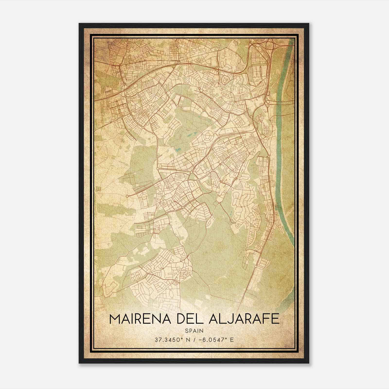 Vintage Mairena del Aljarafe Spain Map Poster, Mairena del Aljarafe City Road Wall Art Print