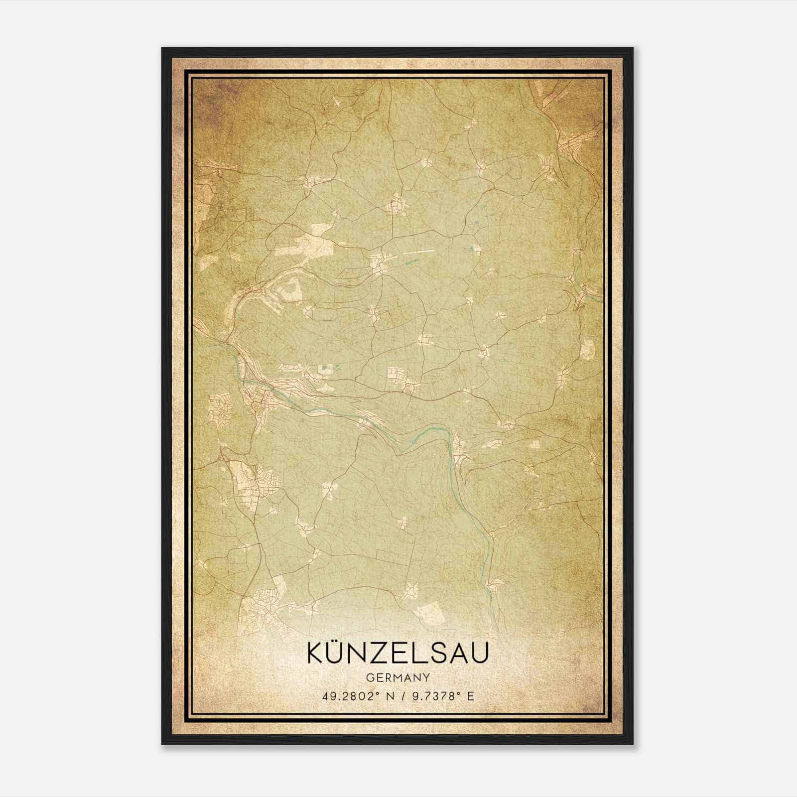 Vintage Kunzelsau Germany Map Poster, Kunzelsau City Road Wall Art Print