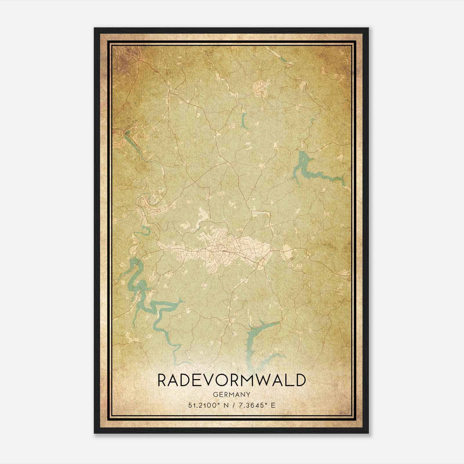 Vintage Radevormwald Germany Map Poster, Radevormwald City Road Wall Art Print