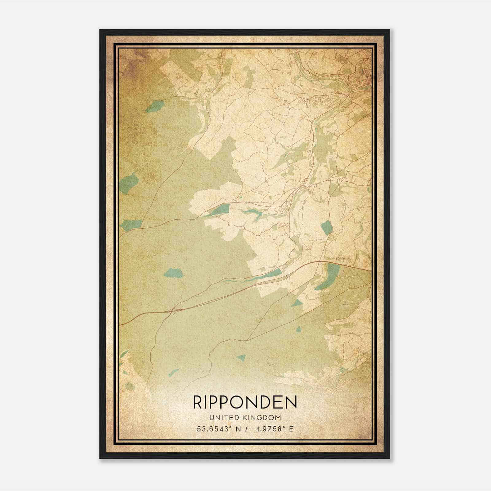 Vintage Ripponden United Kingdom Map Poster, Ripponden City Road Wall Art Print
