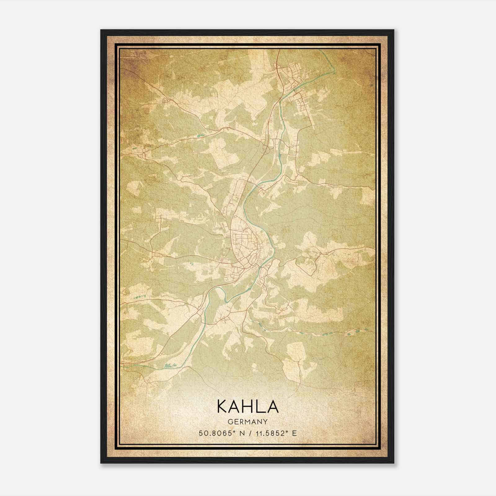 Vintage Kahla Germany Map Poster, Kahla City Road Wall Art Print