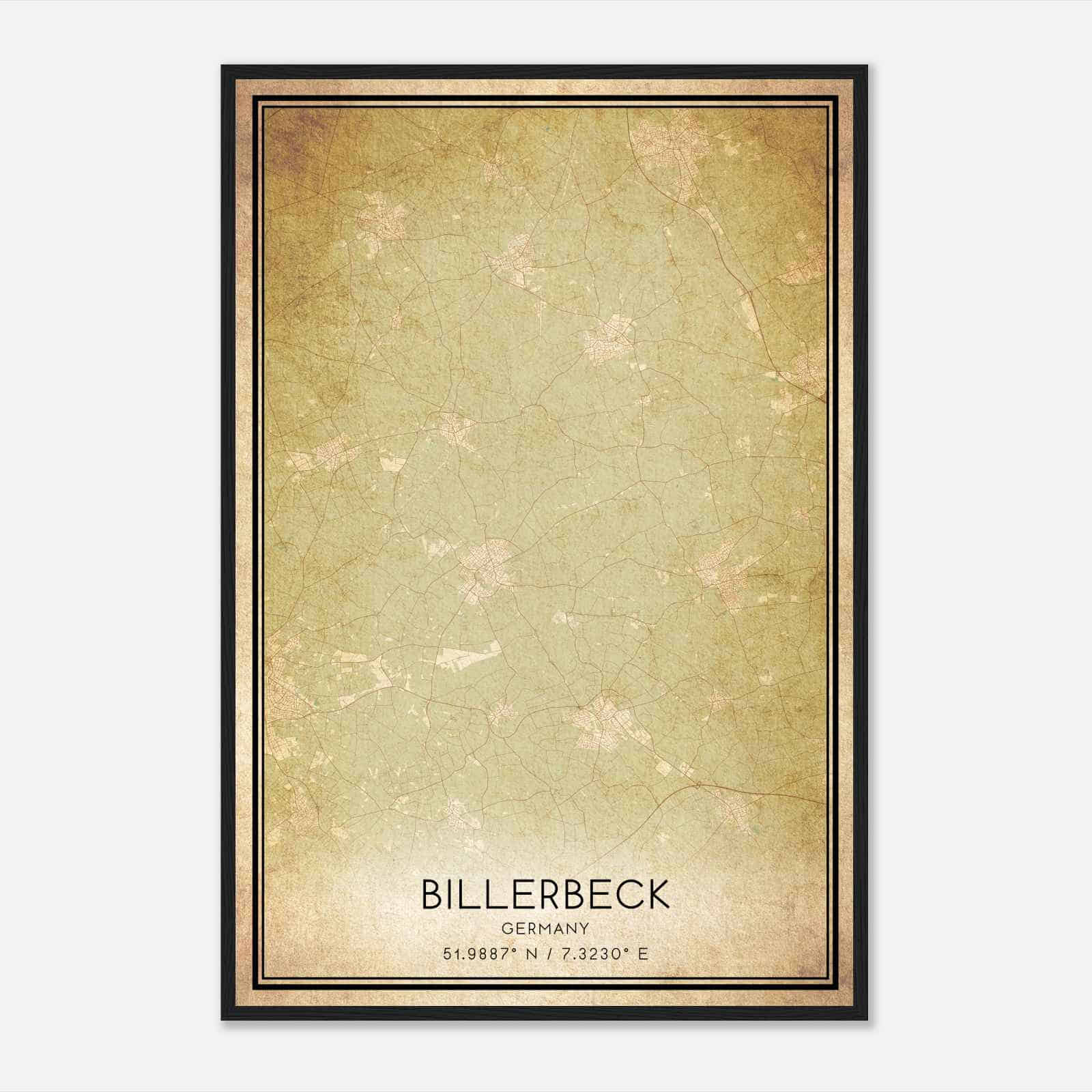 Vintage Billerbeck Germany Map Poster, Billerbeck City Road Wall Art Print