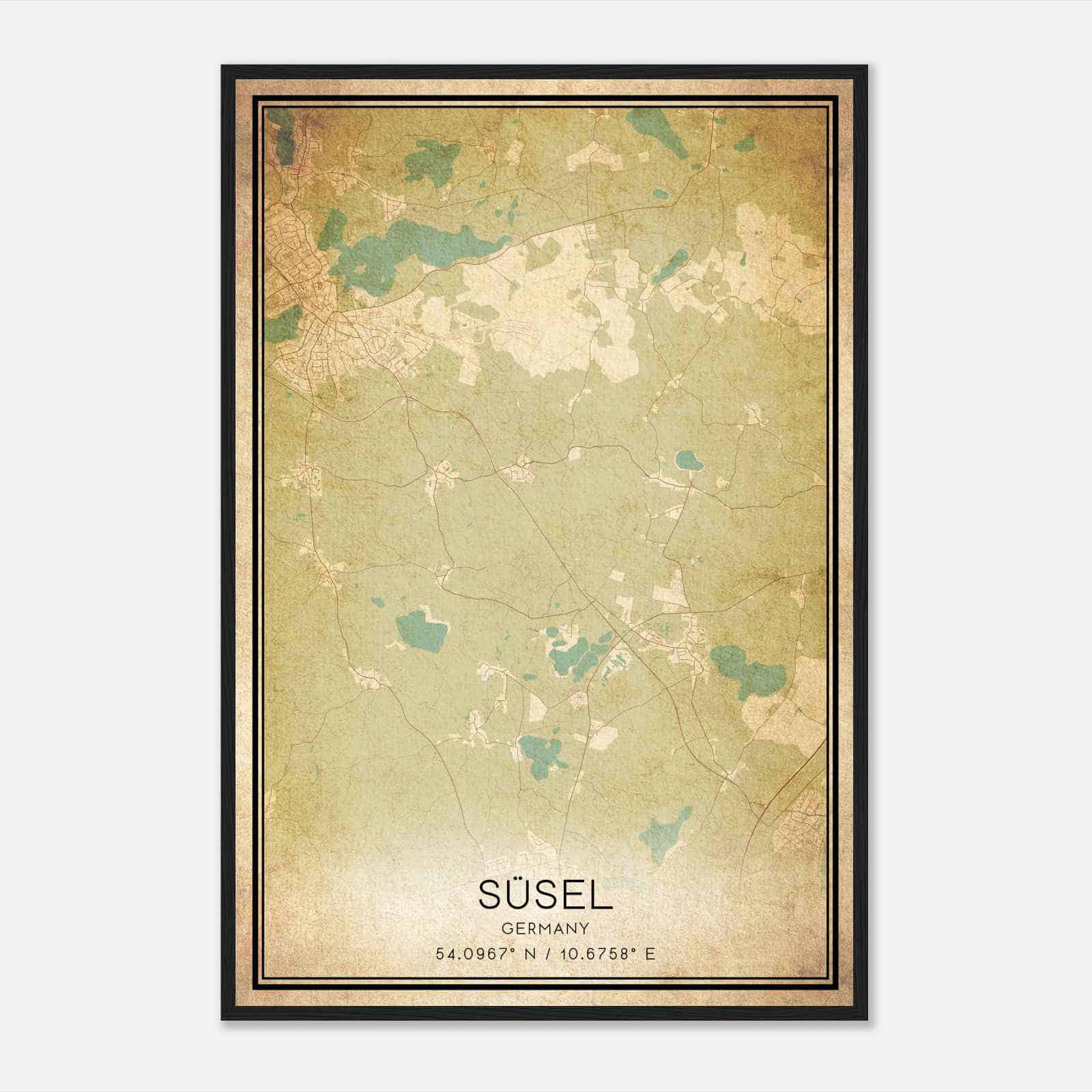Vintage Susel Germany Map Poster, Susel City Road Wall Art Print