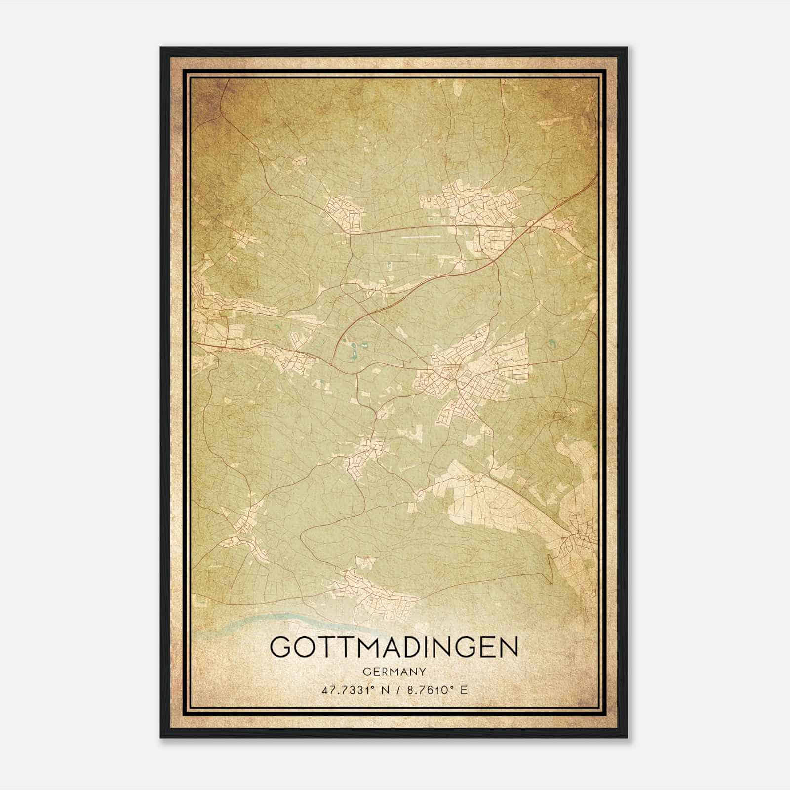 Vintage Gottmadingen Germany Map Poster, Gottmadingen City Road Wall Art Print