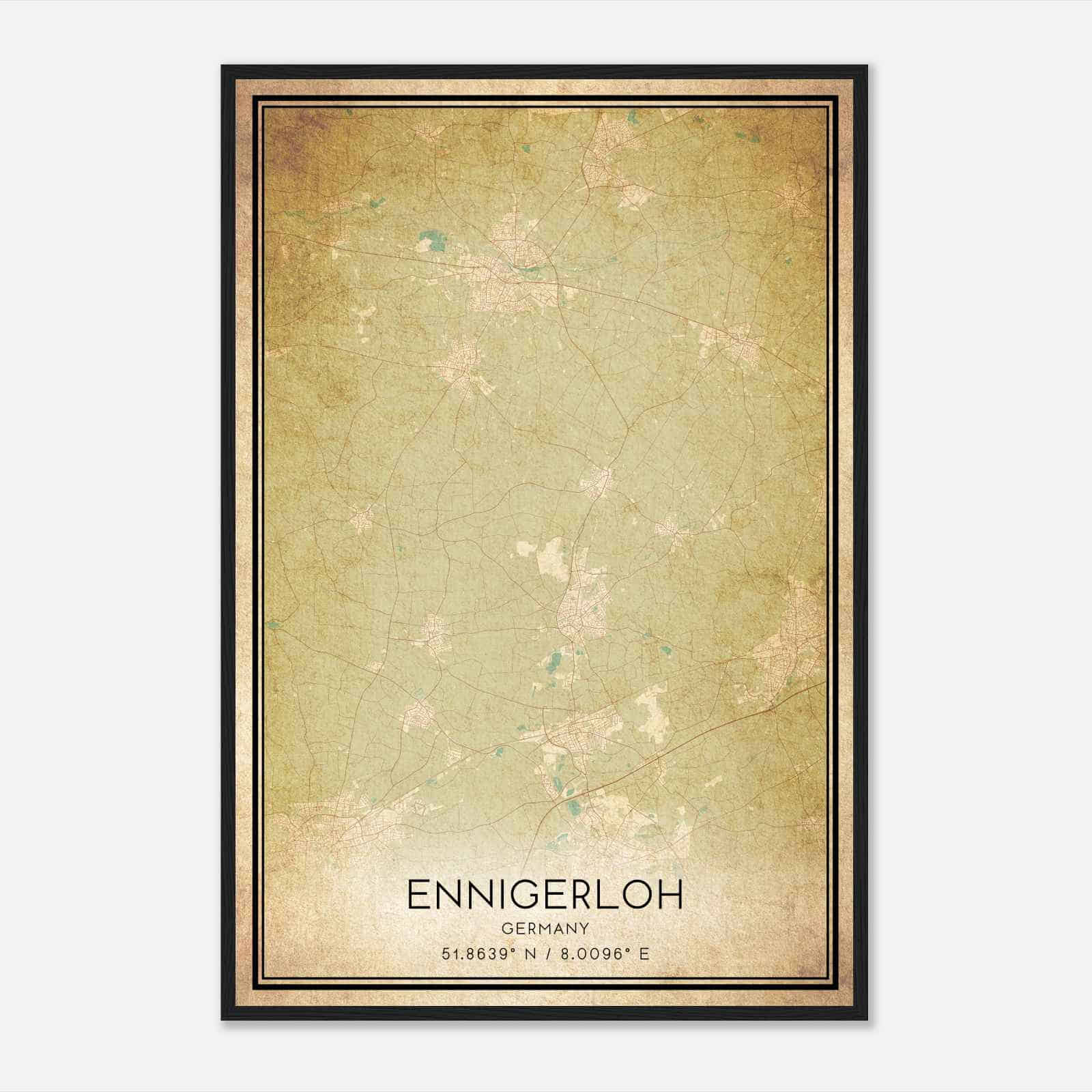 Vintage Ennigerloh Germany Map Poster, Ennigerloh City Road Wall Art Print