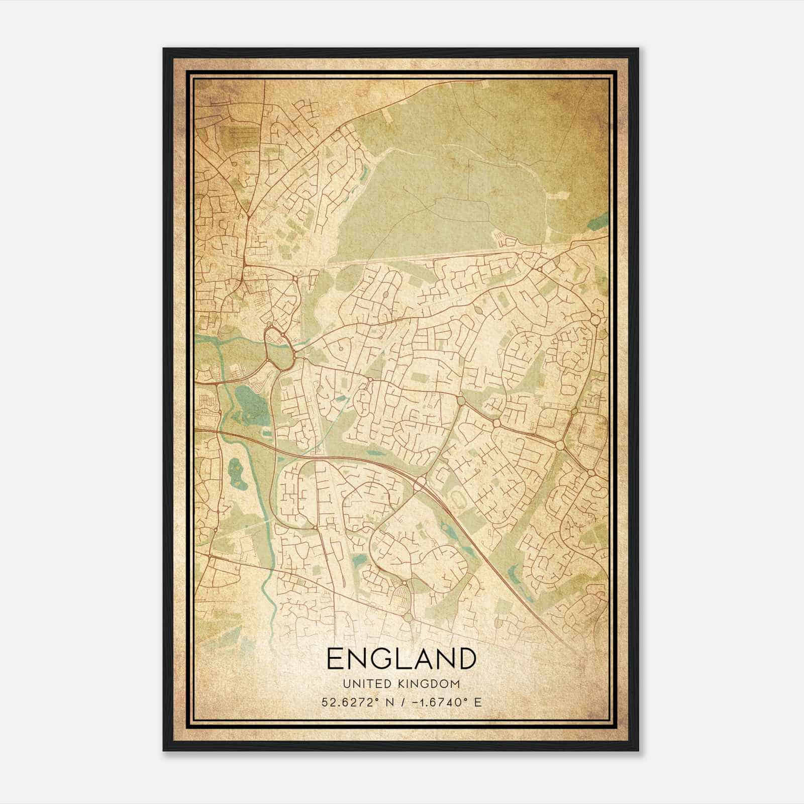 Vintage Glascote United Kingdom Map Poster, Glascote City Road Wall Art Print