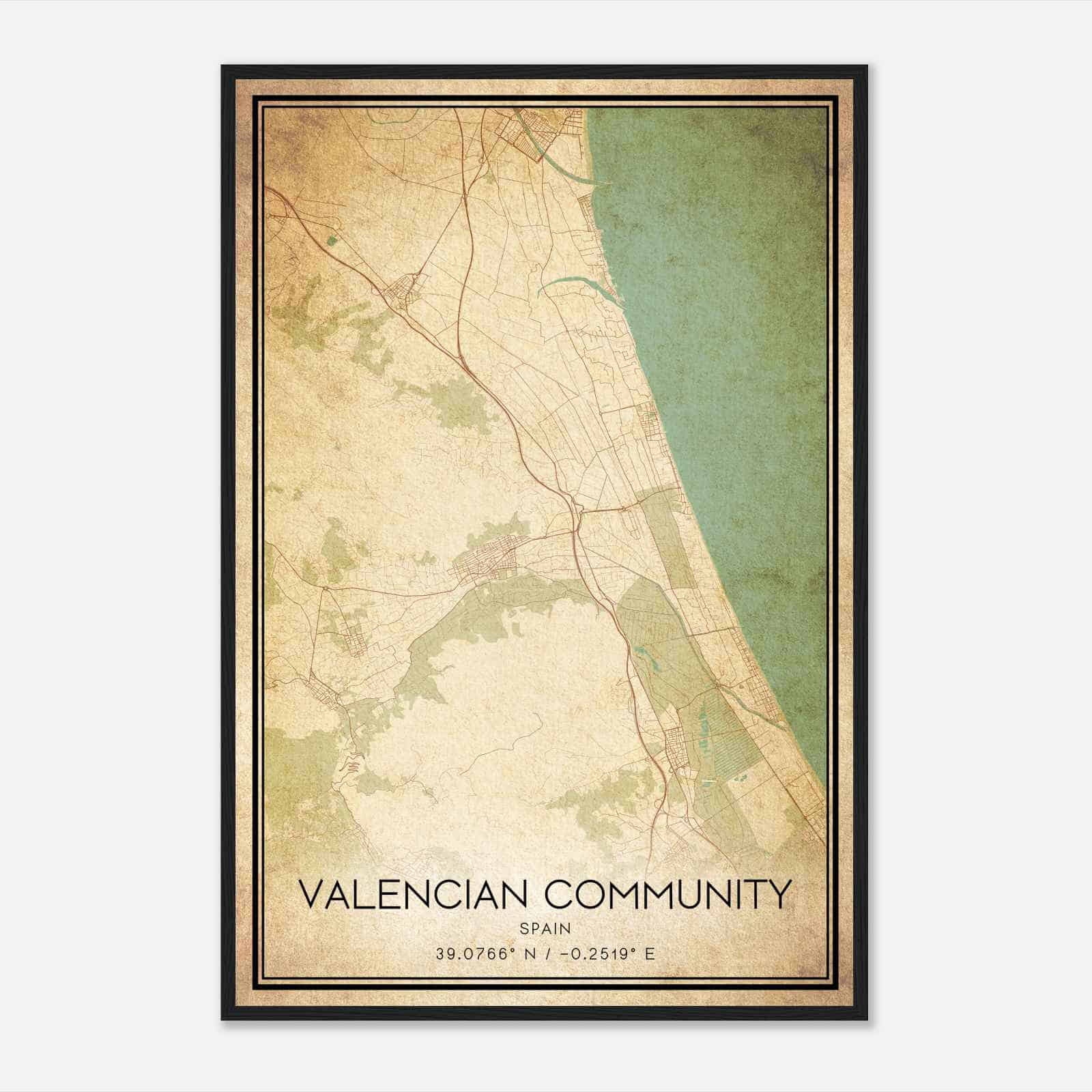 Vintage Tabernes de Valldigna Spain Map Poster, Tabernes de Valldigna City Road Wall Art Print