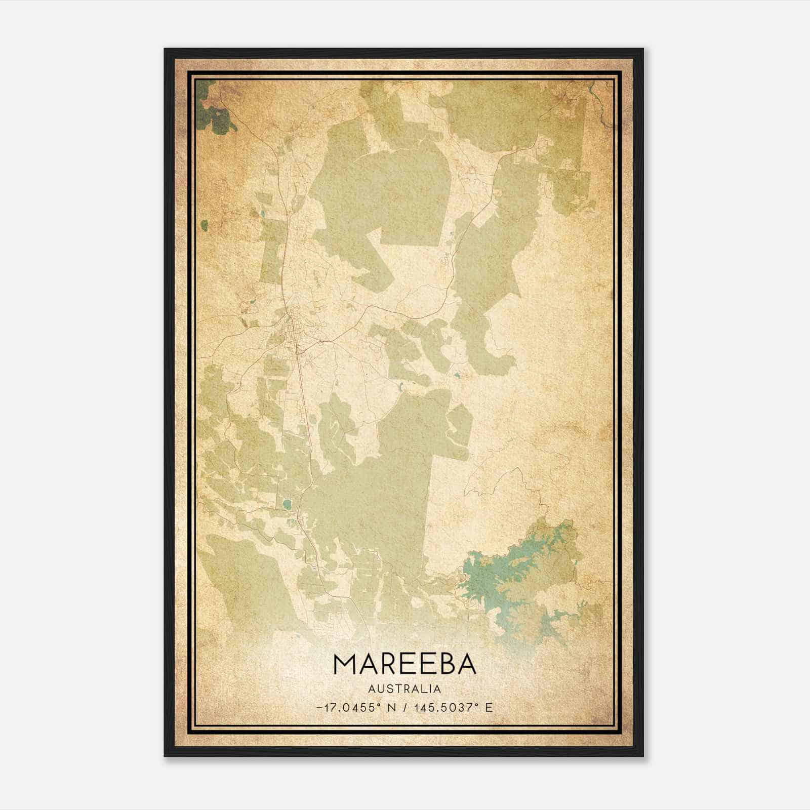 Vintage Mareeba Australia Map Poster, Mareeba City Road Wall Art Print