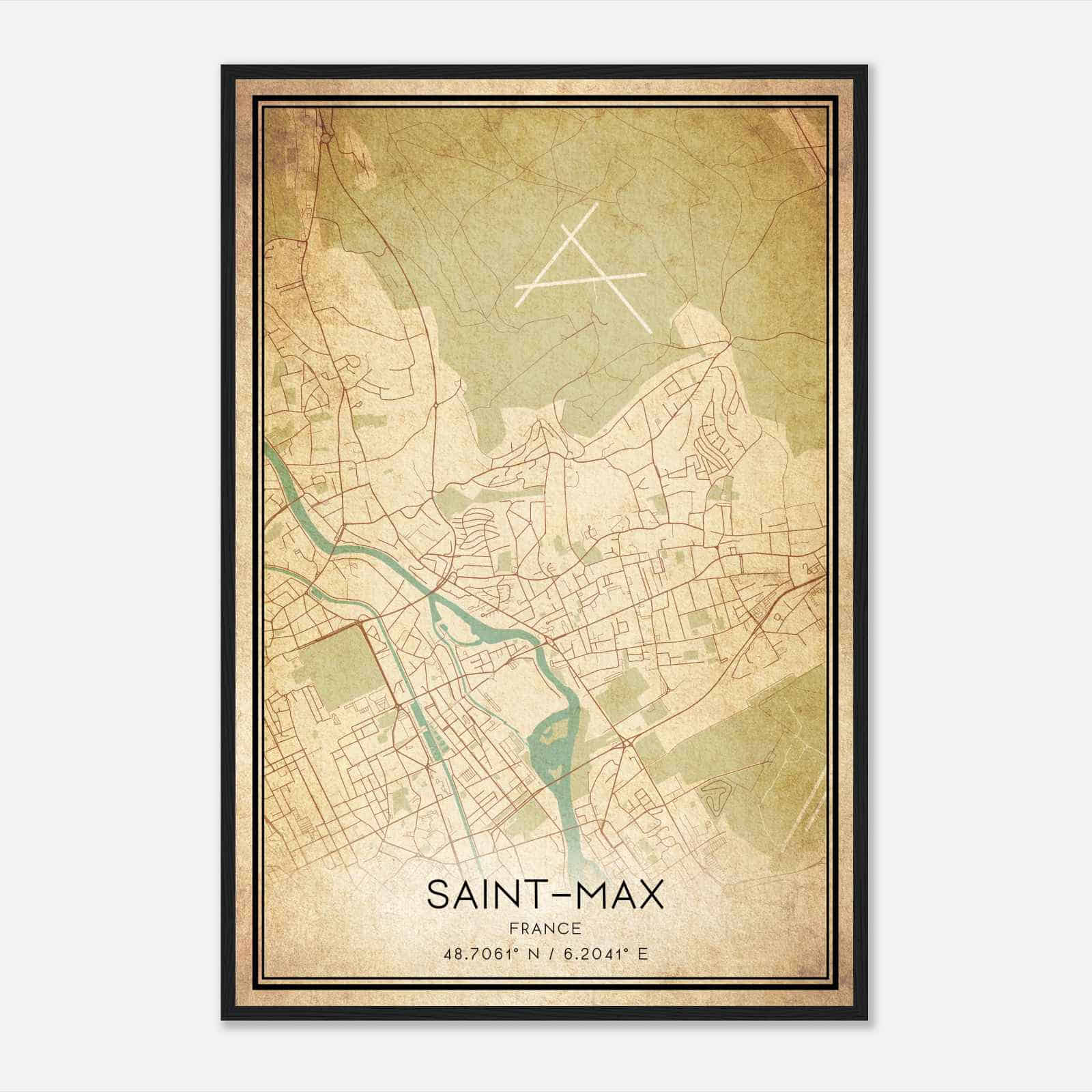 Vintage Saint-Max France Map Poster, Saint-Max City Road Wall Art Print