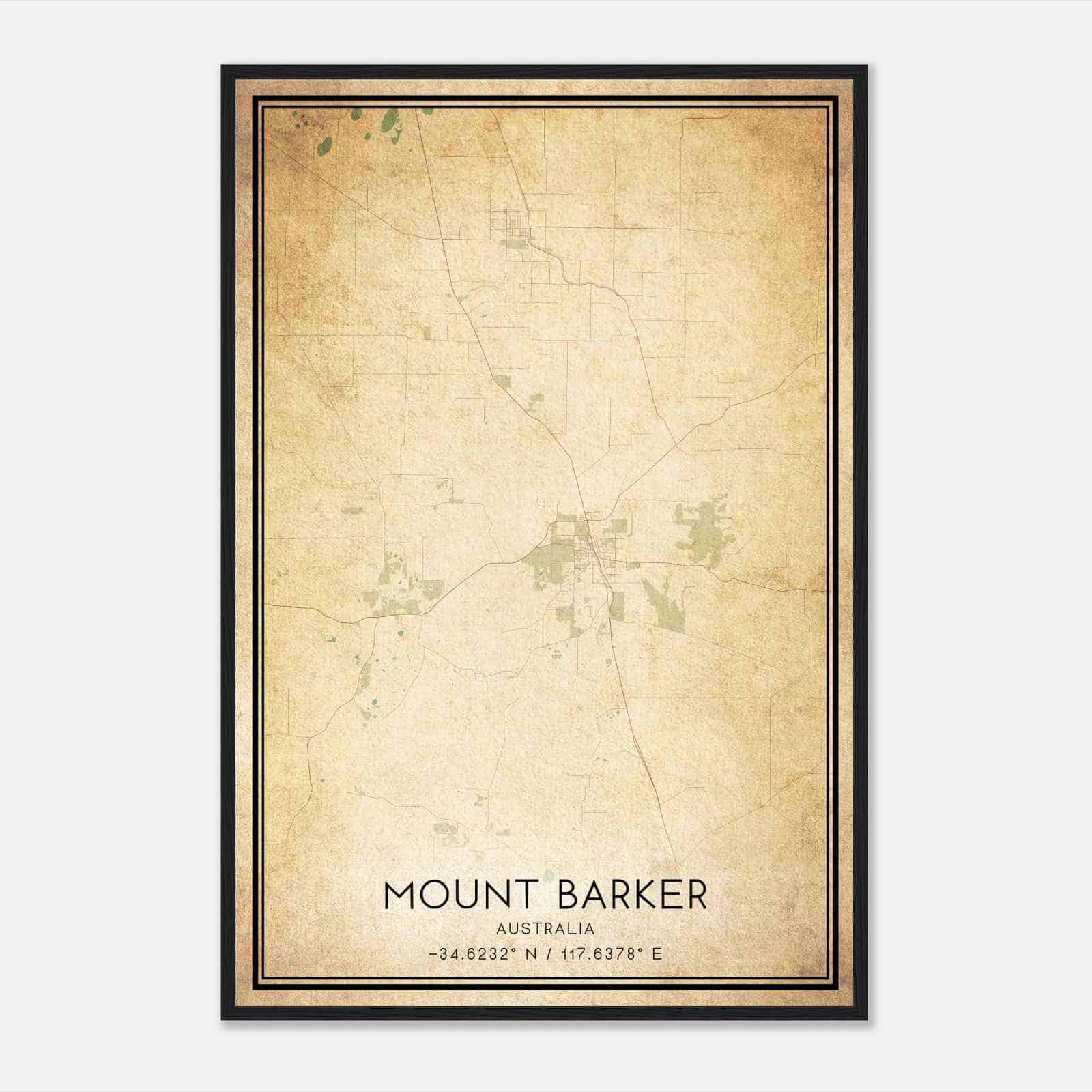 Vintage Mount Barker Australia Map Poster, Mount Barker City Road Wall Art Print