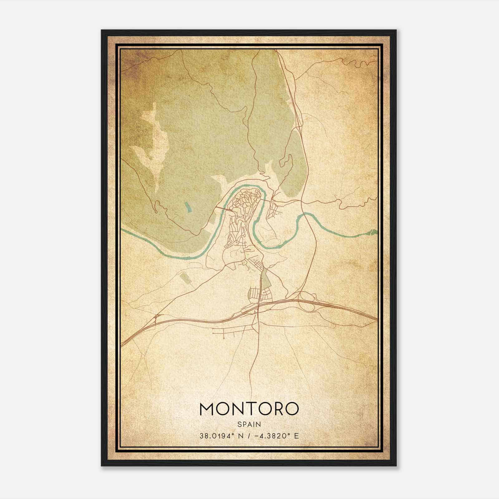 Vintage Montoro Spain Map Poster, Montoro City Road Wall Art Print