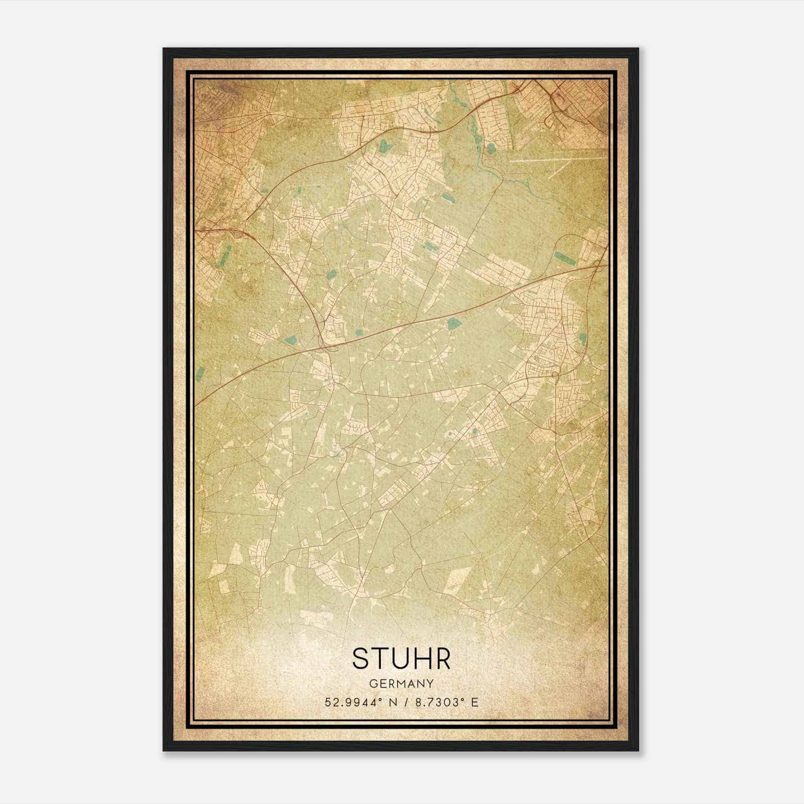 Vintage Stuhr Germany Map Poster, Stuhr City Road Wall Art Print
