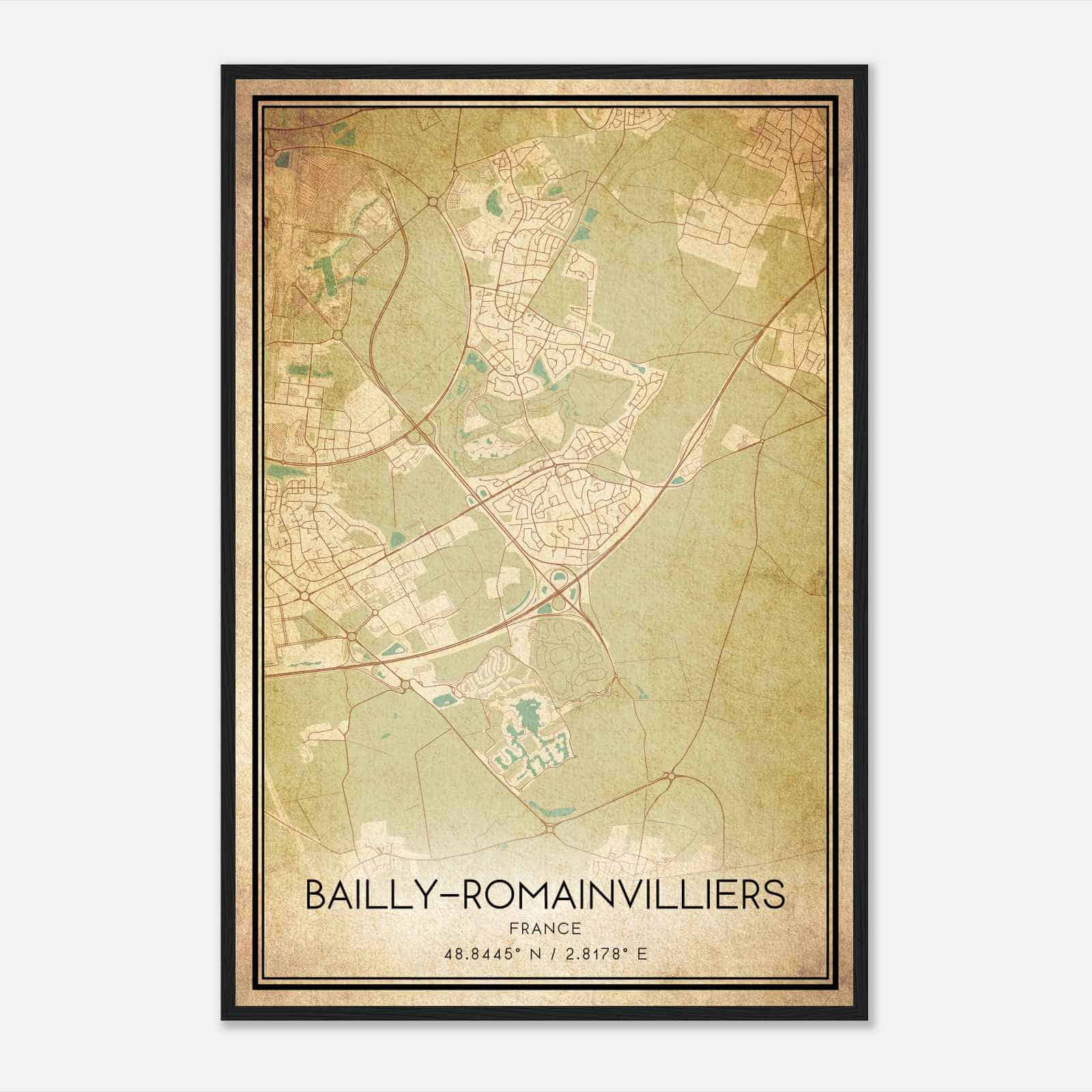 Vintage Bailly-Romainvilliers France Map Poster, Bailly-Romainvilliers City Road Wall Art Print Vintage Bailly-Romainvilliers France Map Poster, Bailly-Romainvilliers City Road Wall Art Print