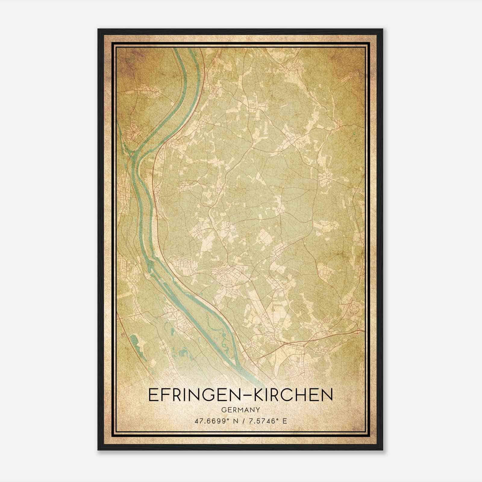Vintage Efringen-Kirchen Germany Map Poster, Efringen-Kirchen City Road Wall Art Print