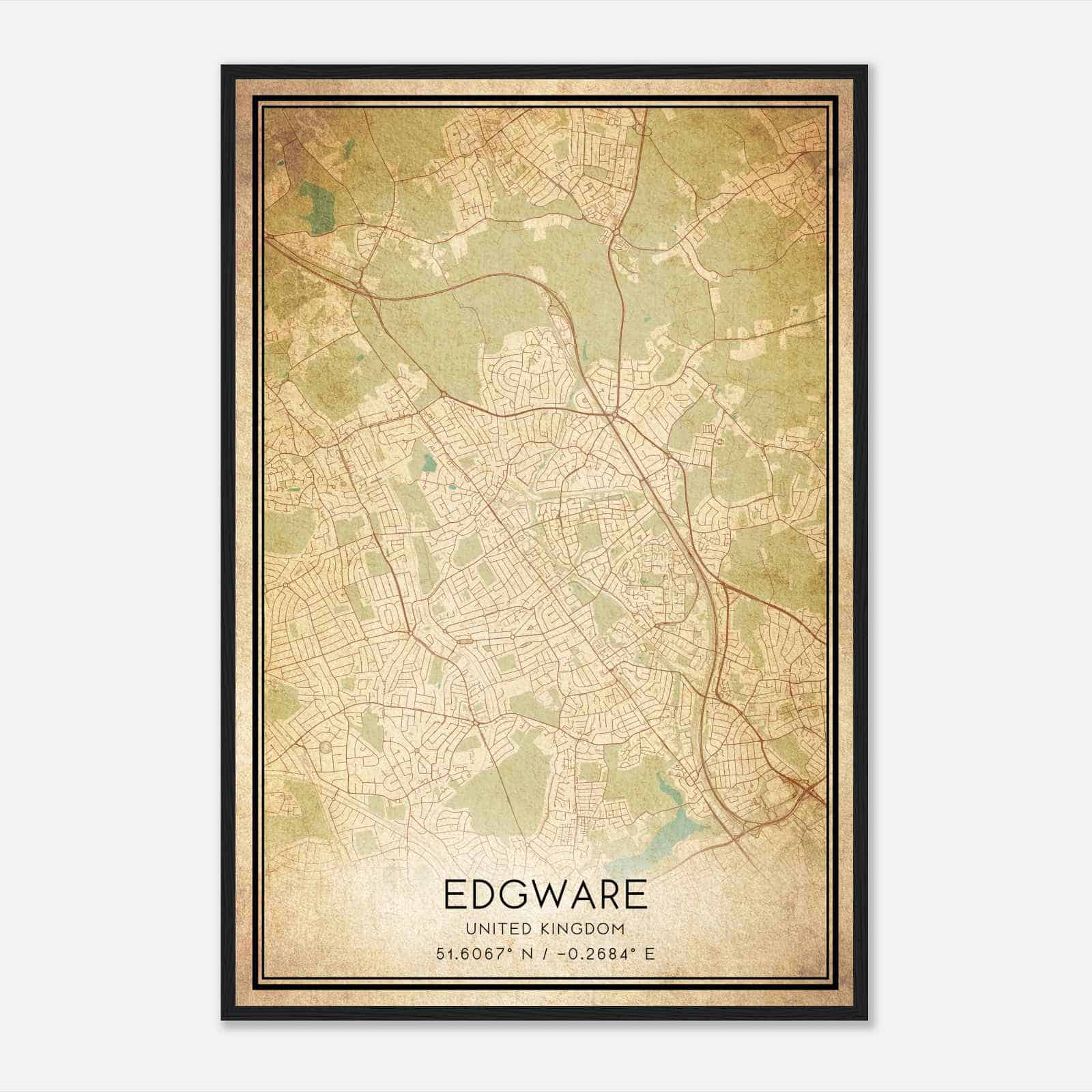 Vintage Edgware United Kingdom Map Poster, Edgware City Road Wall Art Print Vintage Edgware United Kingdom Map Poster, Edgware City Road Wall Art Print