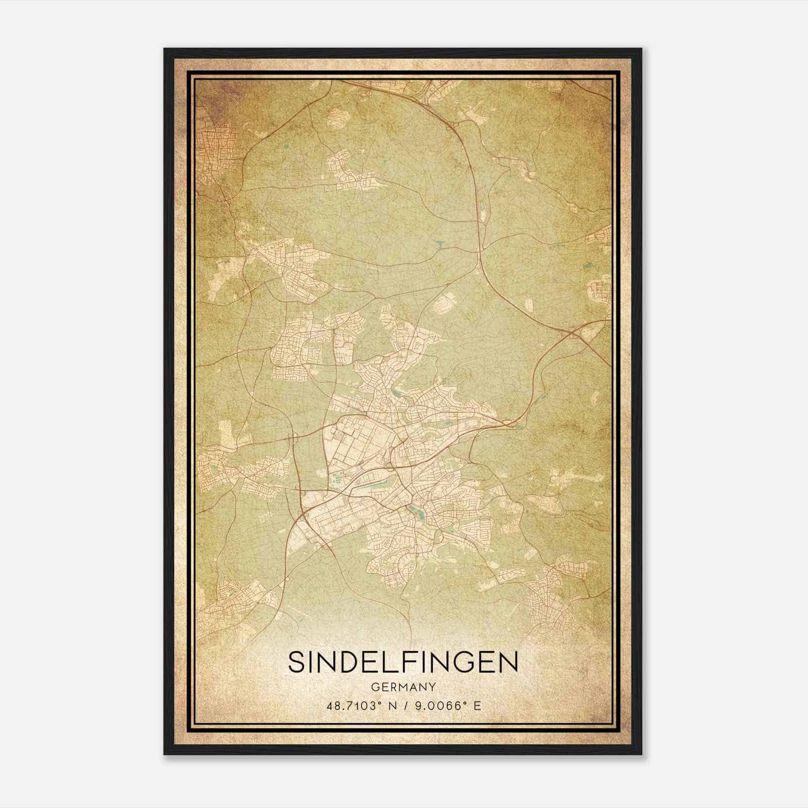 Vintage Sindelfingen Germany Map Poster, Sindelfingen City Road Wall Art Print