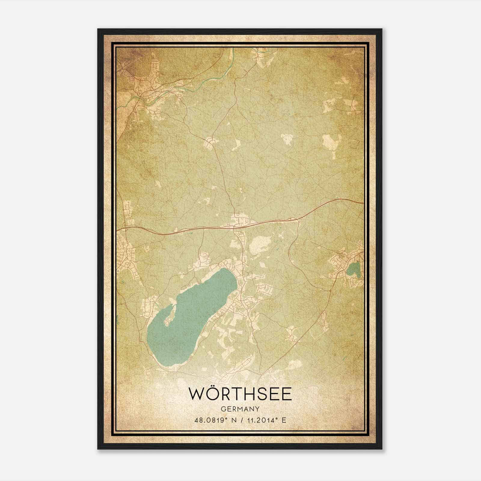 Vintage Worthsee Germany Map Poster, Worthsee City Road Wall Art Print