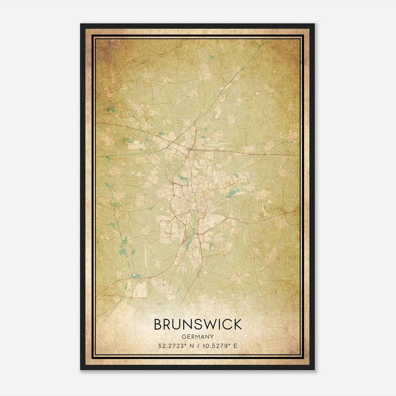 Vintage Braunschweig Germany Map Poster, Braunschweig City Road Wall Art Print