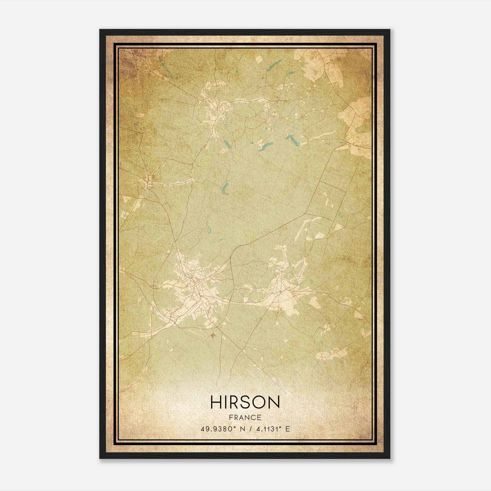 Vintage Hirson France Map Poster, Hirson City Road Wall Art Print