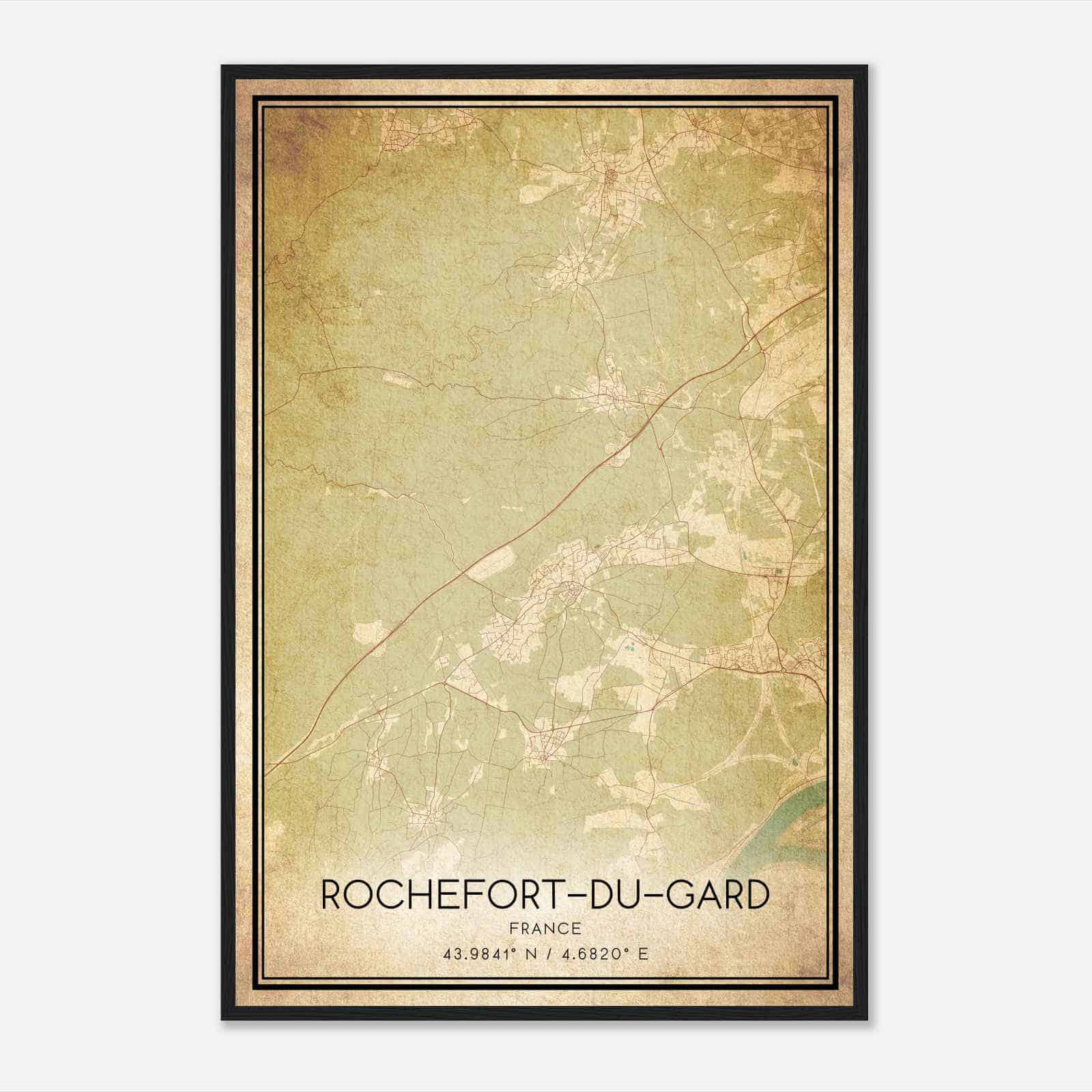 Vintage Rochefort-du-Gard France Map Poster, Rochefort-du-Gard City Road Wall Art Print