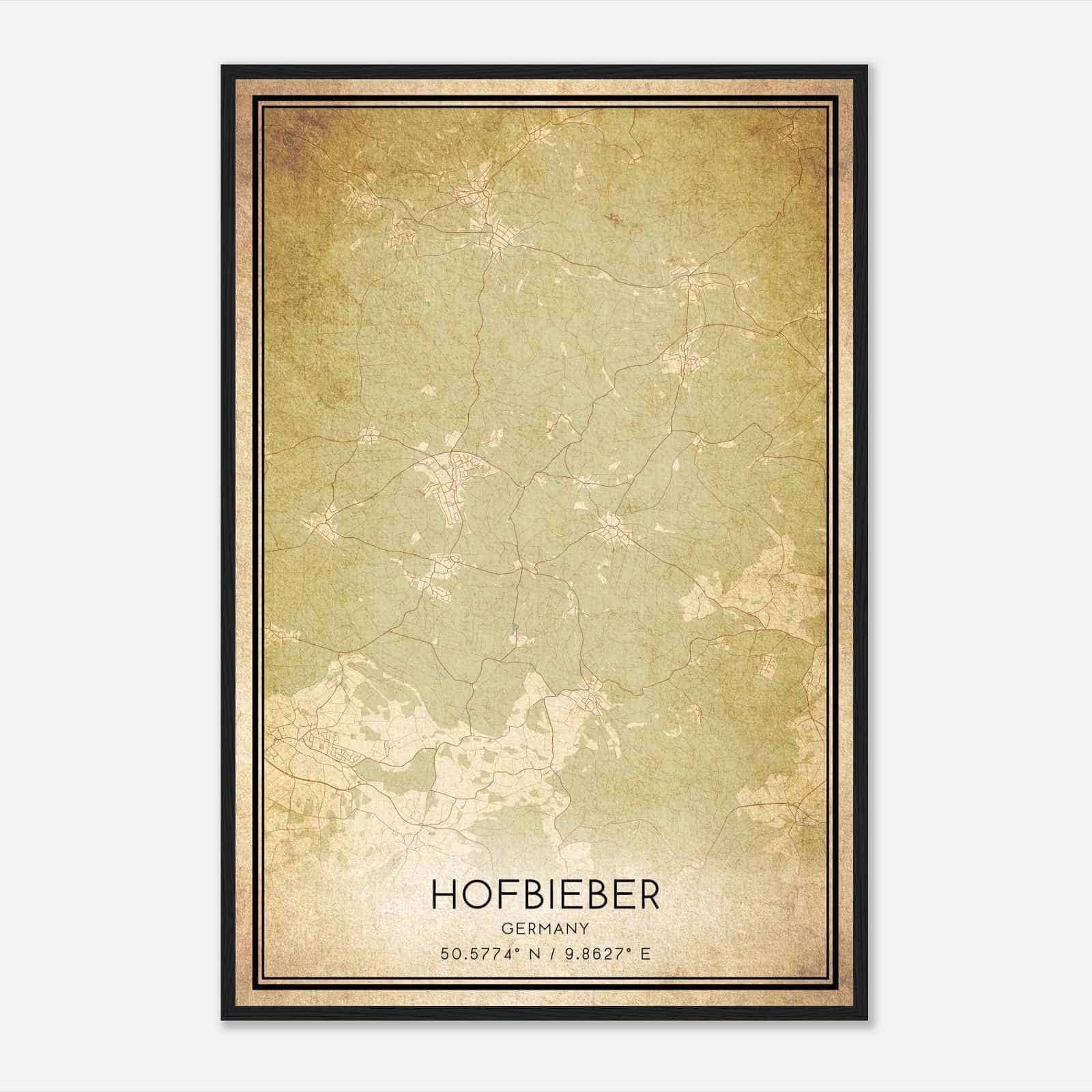 Vintage Hofbieber Germany Map Poster, Hofbieber City Road Wall Art Print