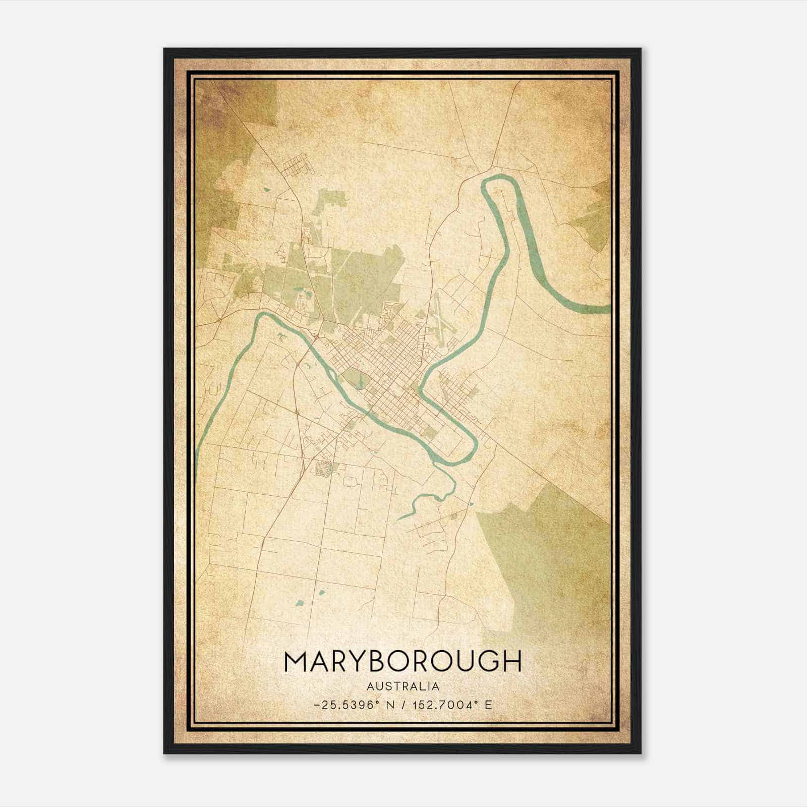 Vintage Maryborough Australia Map Poster, Maryborough City Road Wall Art Print