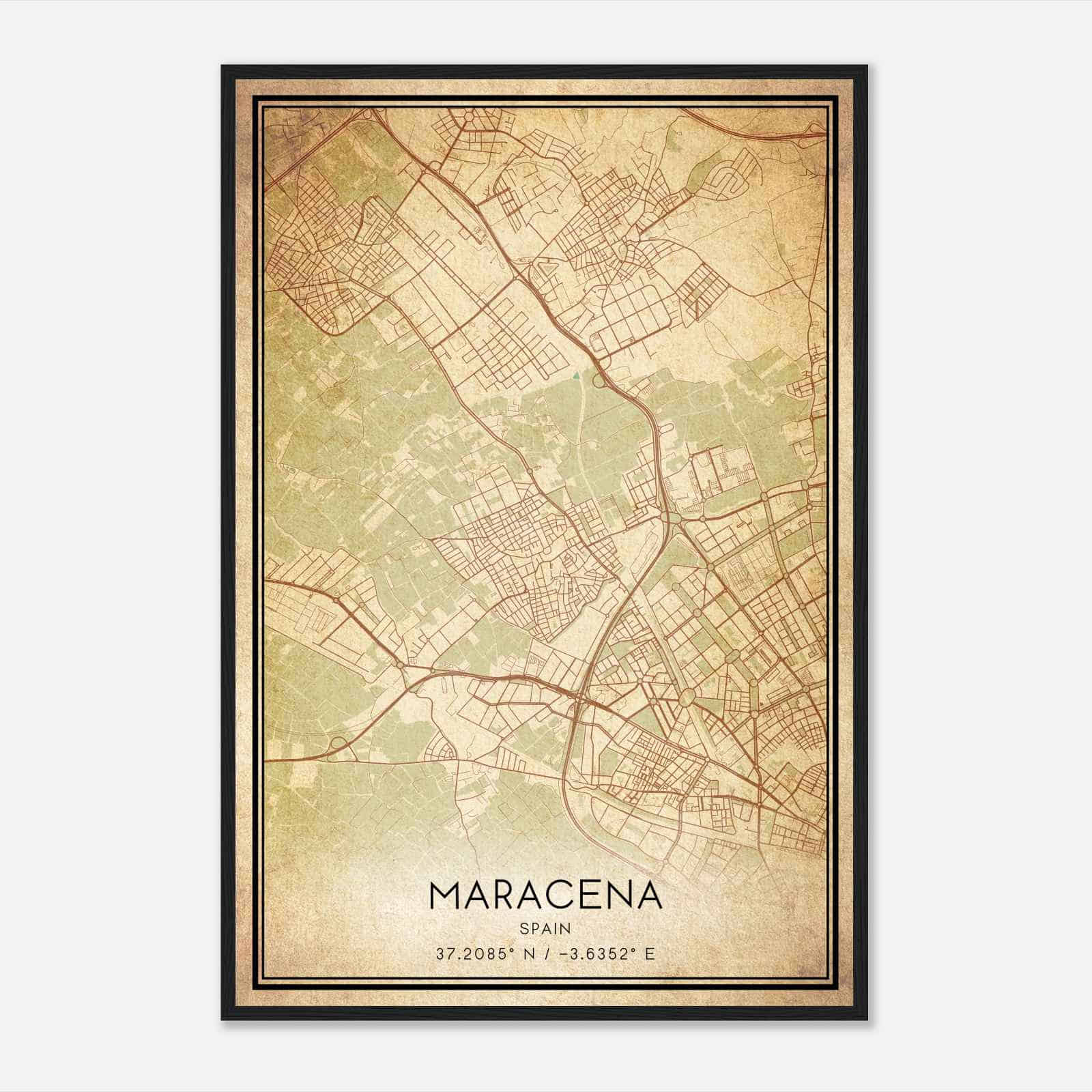 Vintage Maracena Spain Map Poster, Maracena City Road Wall Art Print