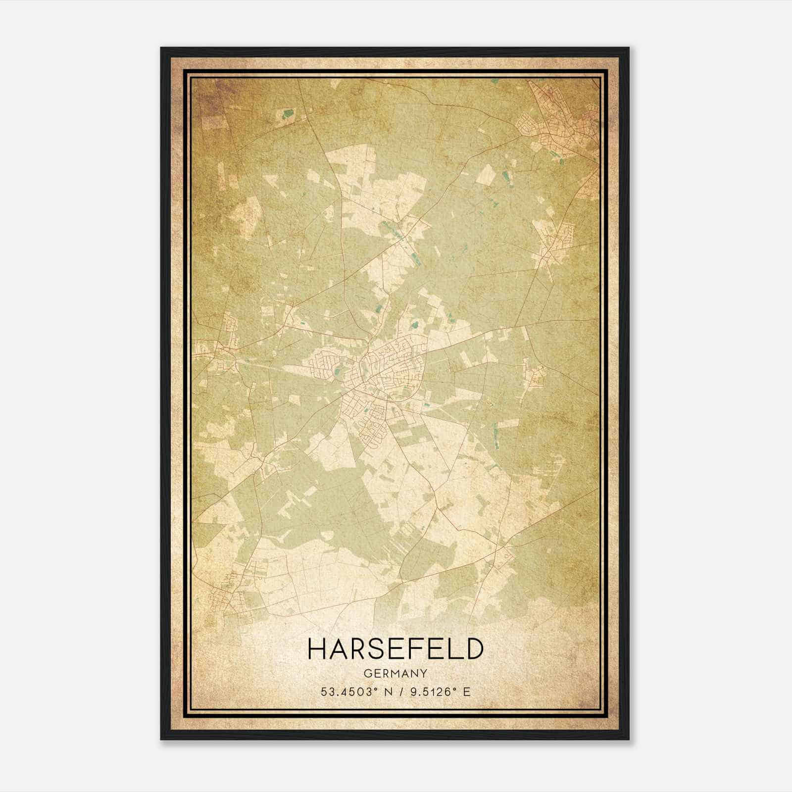 Vintage Harsefeld Germany Map Poster, Harsefeld City Road Wall Art Print