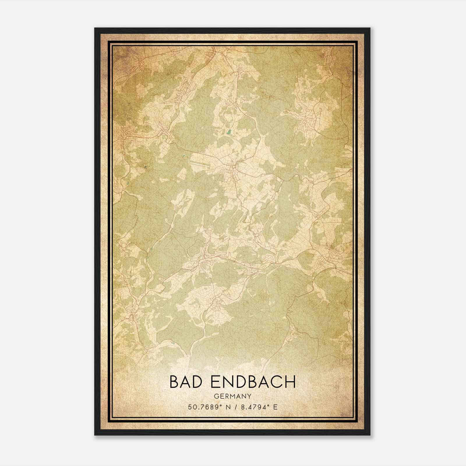 Vintage Bad Endbach Germany Map Poster, Bad Endbach City Road Wall Art Print