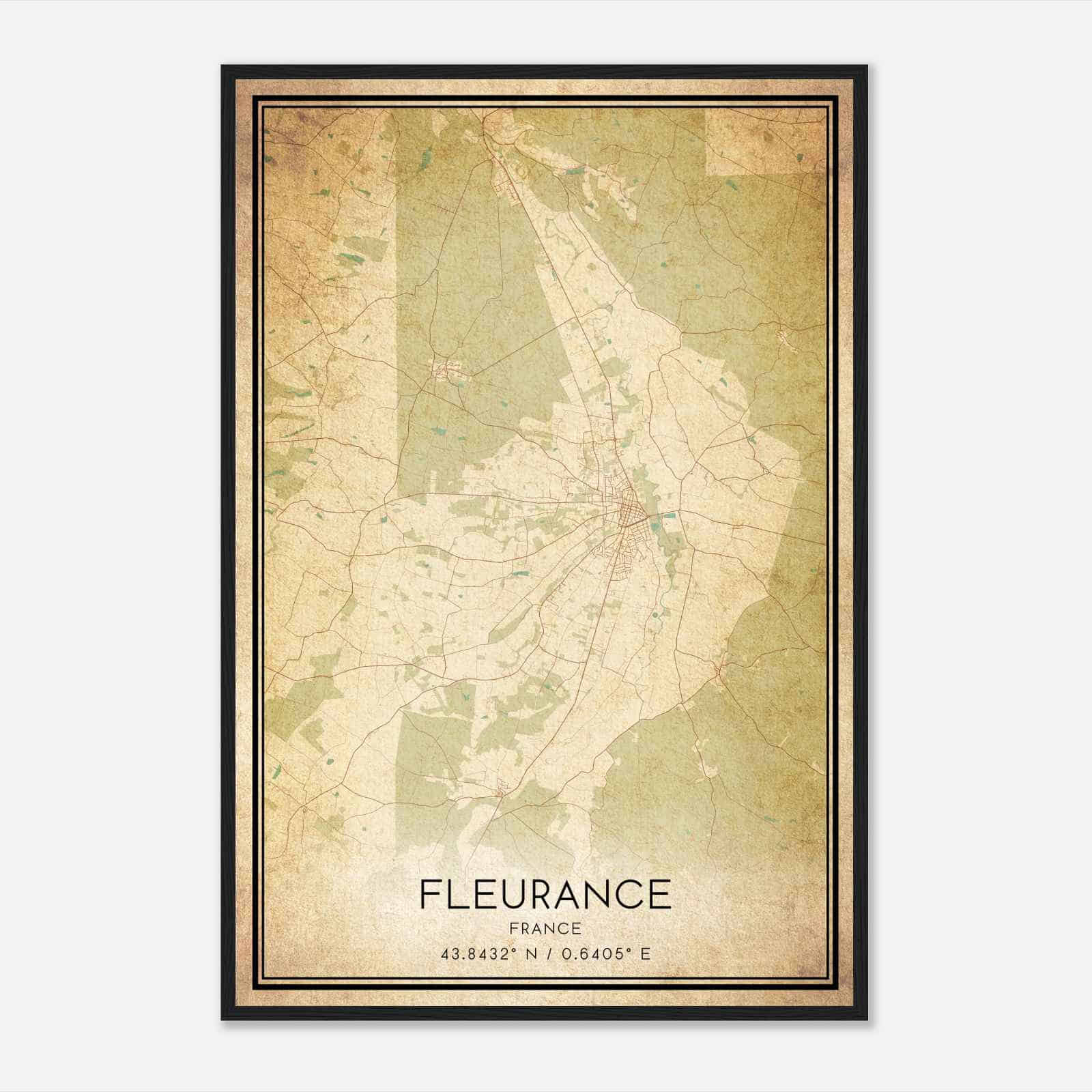 Vintage Fleurance France Map Poster, Fleurance City Road Wall Art Print