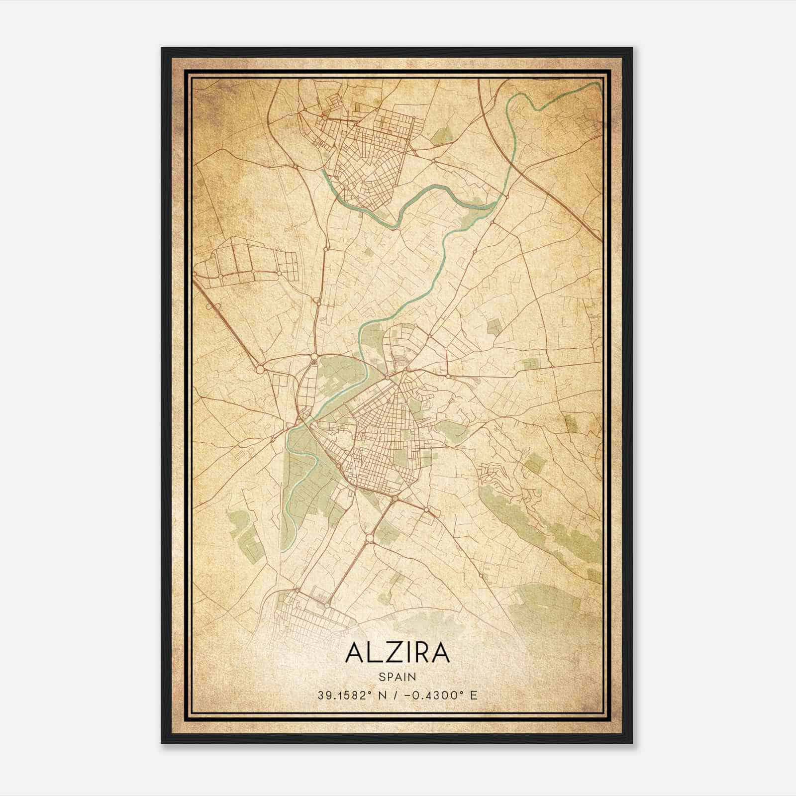 Vintage Alcira Spain Map Poster, Alcira City Road Wall Art Print