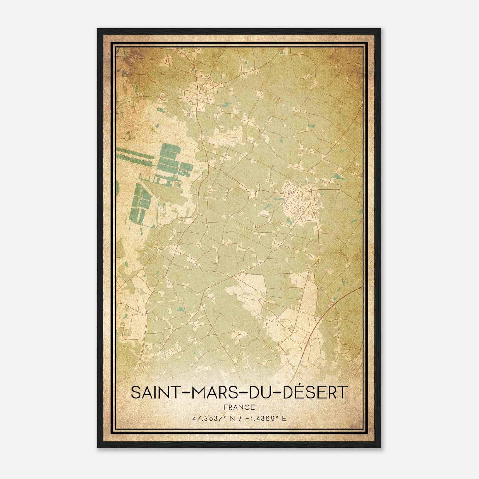 Vintage Saint-Mars-du-Desert France Map Poster, Saint-Mars-du-Desert City Road Wall Art Print