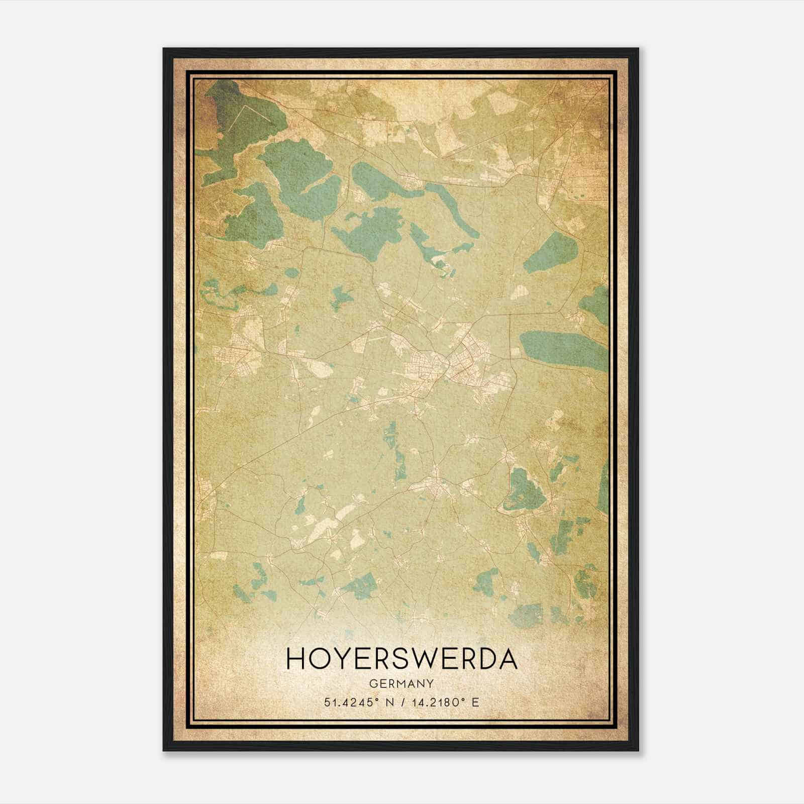 Vintage Hoyerswerda Germany Map Poster, Hoyerswerda City Road Wall Art Print
