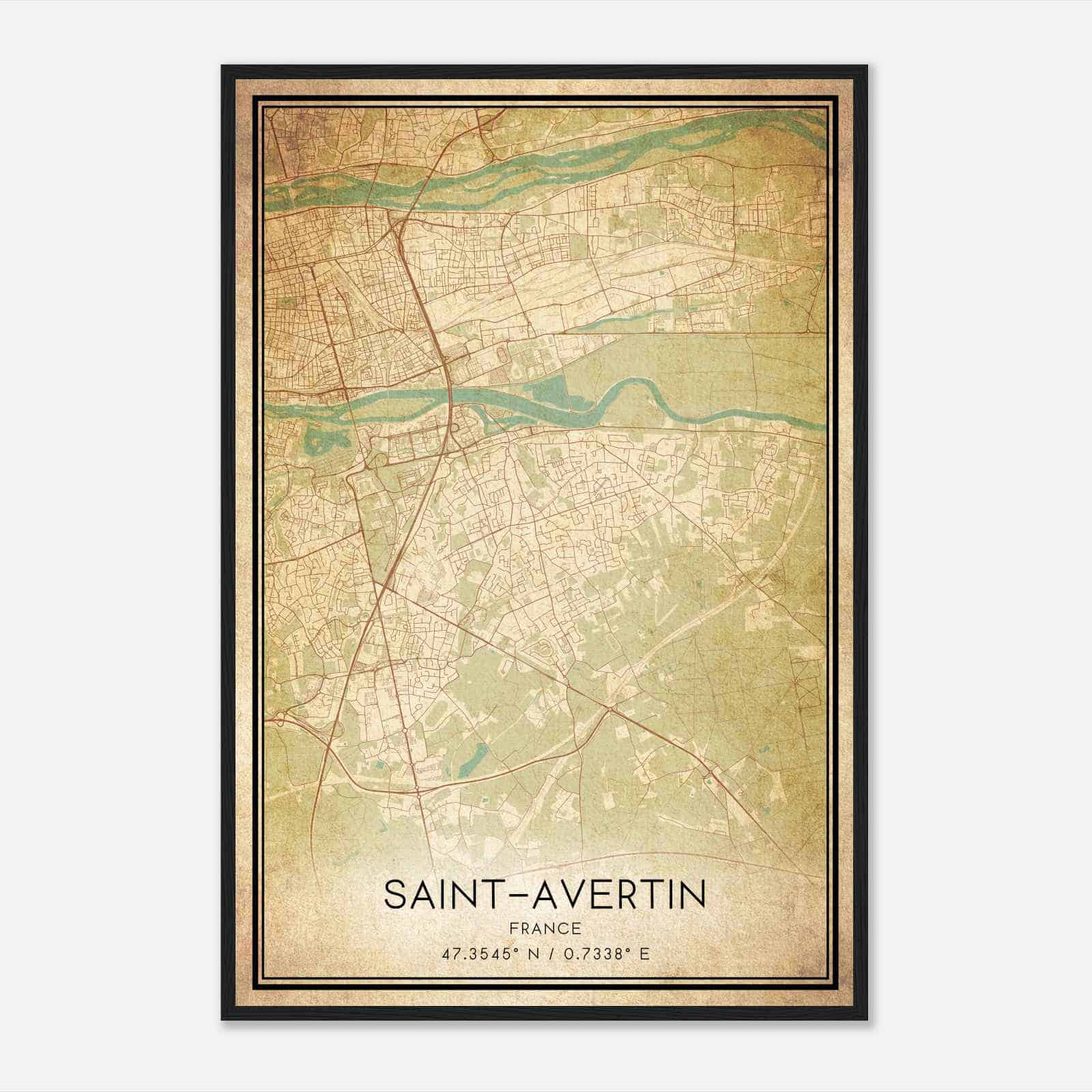 Vintage Saint-Avertin France Map Poster, Saint-Avertin City Road Wall Art Print
