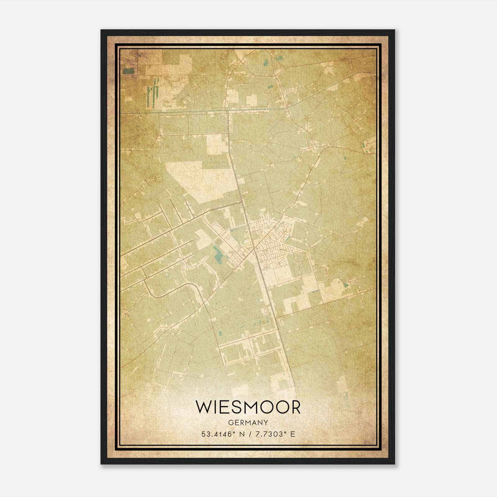 Vintage Wiesmoor Germany Map Poster, Wiesmoor City Road Wall Art Print