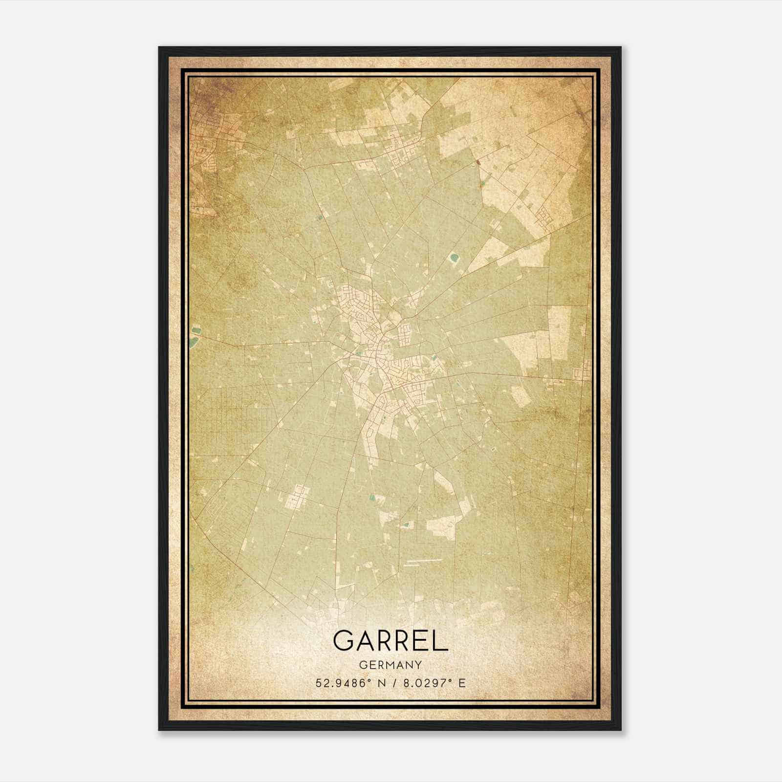 Vintage Garrel Germany Map Poster, Garrel City Road Wall Art Print