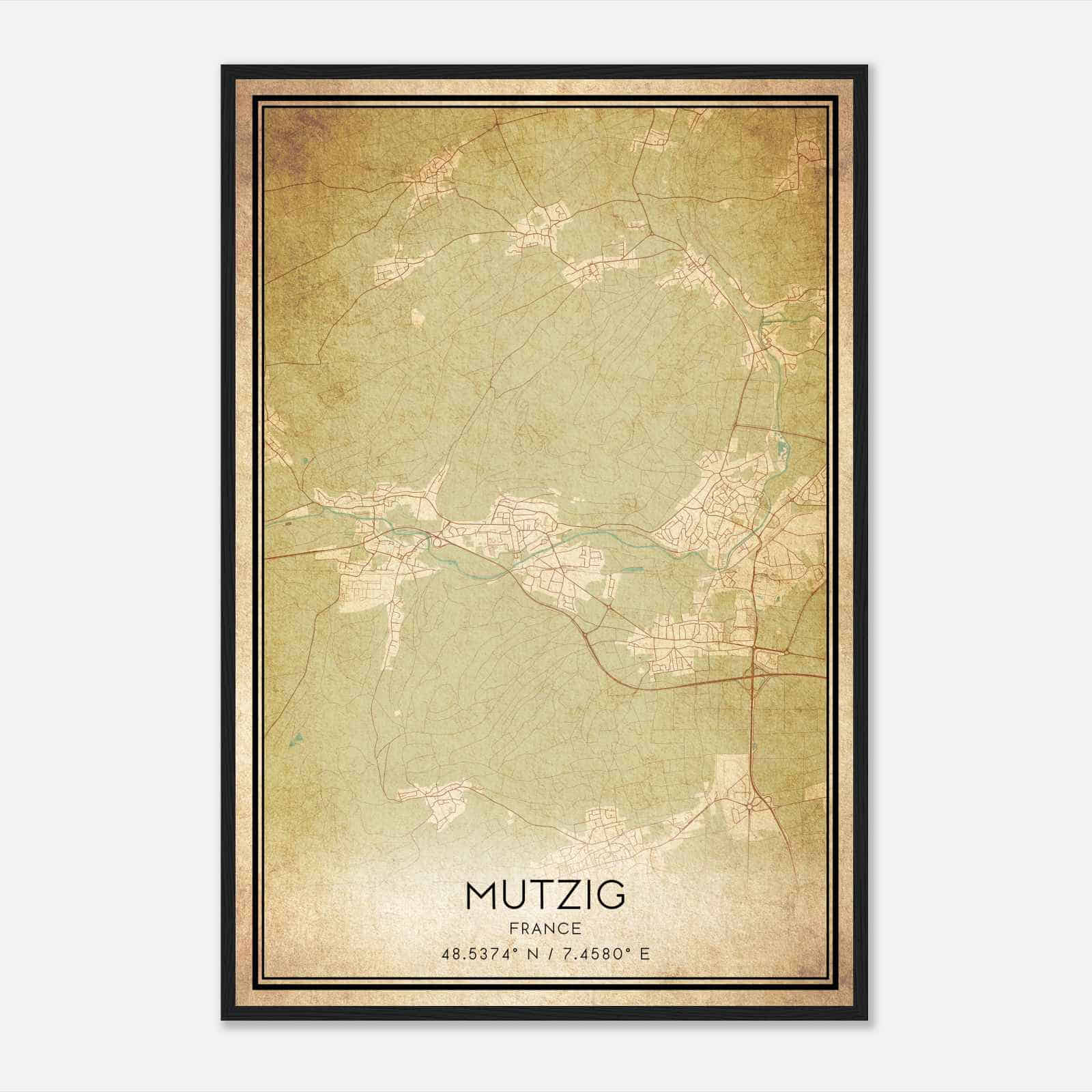 Vintage Mutzig France Map Poster, Mutzig City Road Wall Art Print