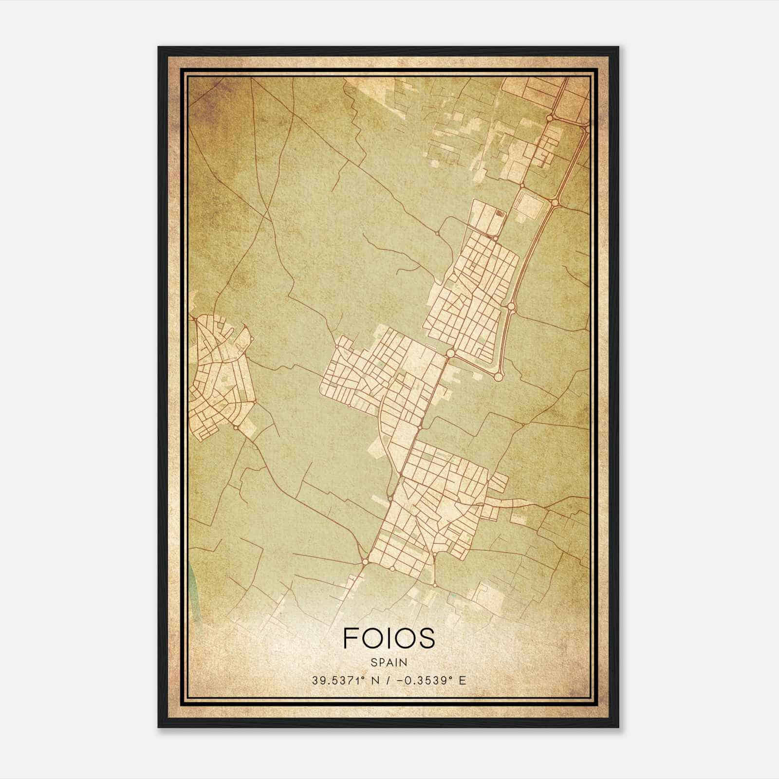Vintage Foyos Spain Map Poster, Foyos City Road Wall Art Print