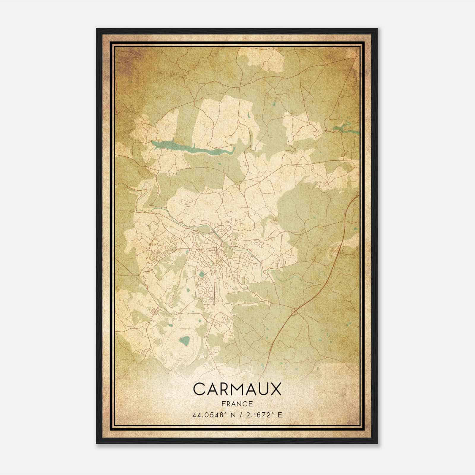 Vintage Carmaux France Map Poster, Carmaux City Road Wall Art Print